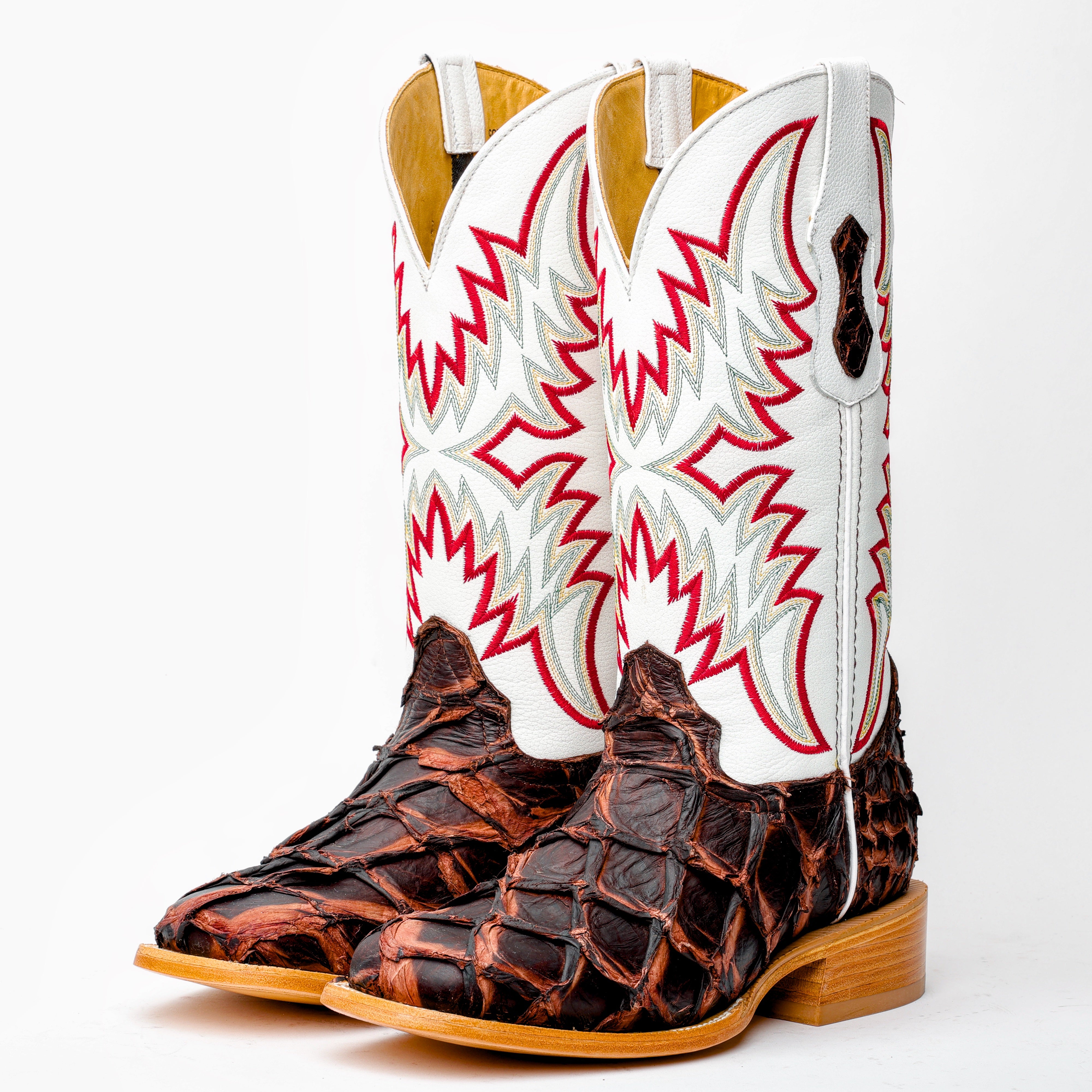 Rustic Brown GENUINE Pirarucu Boots - Square Toe