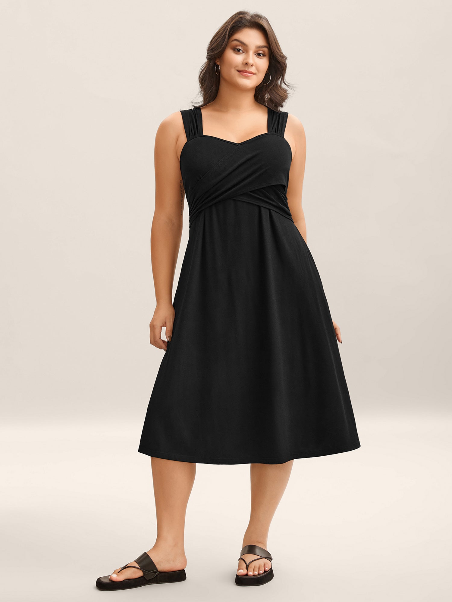 Crosswrap Bodice Pockets Midi Dress