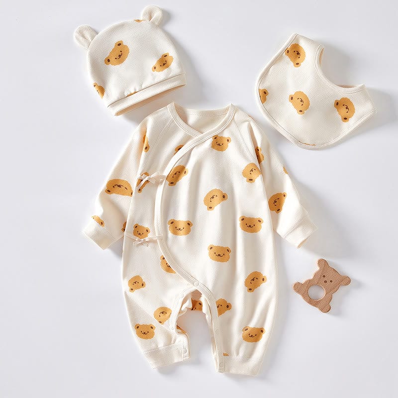 Baby Bear Kimono Romper with Bib and Hat