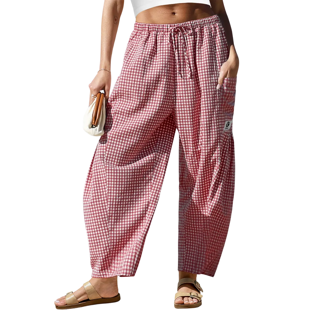 Women’s Wide-Leg Gingham Striped Pants – Comfy, Casual & Stylish for All Occasions