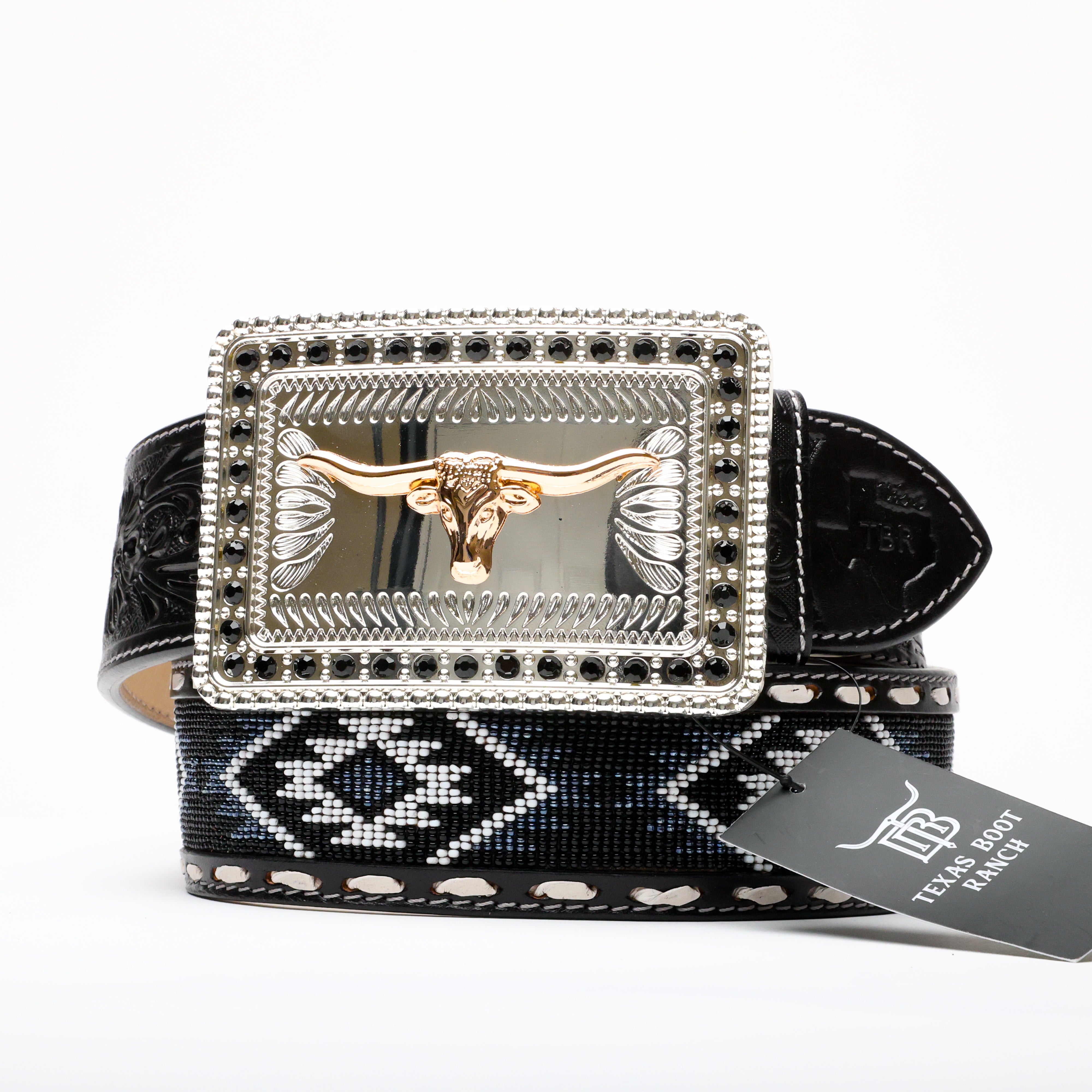 2 Inch Hand-Tooled Artesanal Beaded Leather Belt