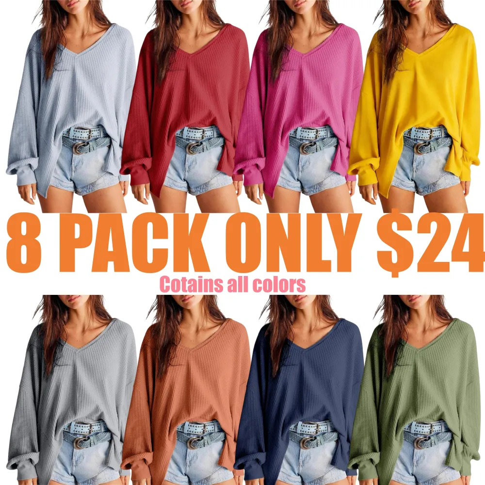 Women's Waffle Knit V-Neck Oversized Sweater