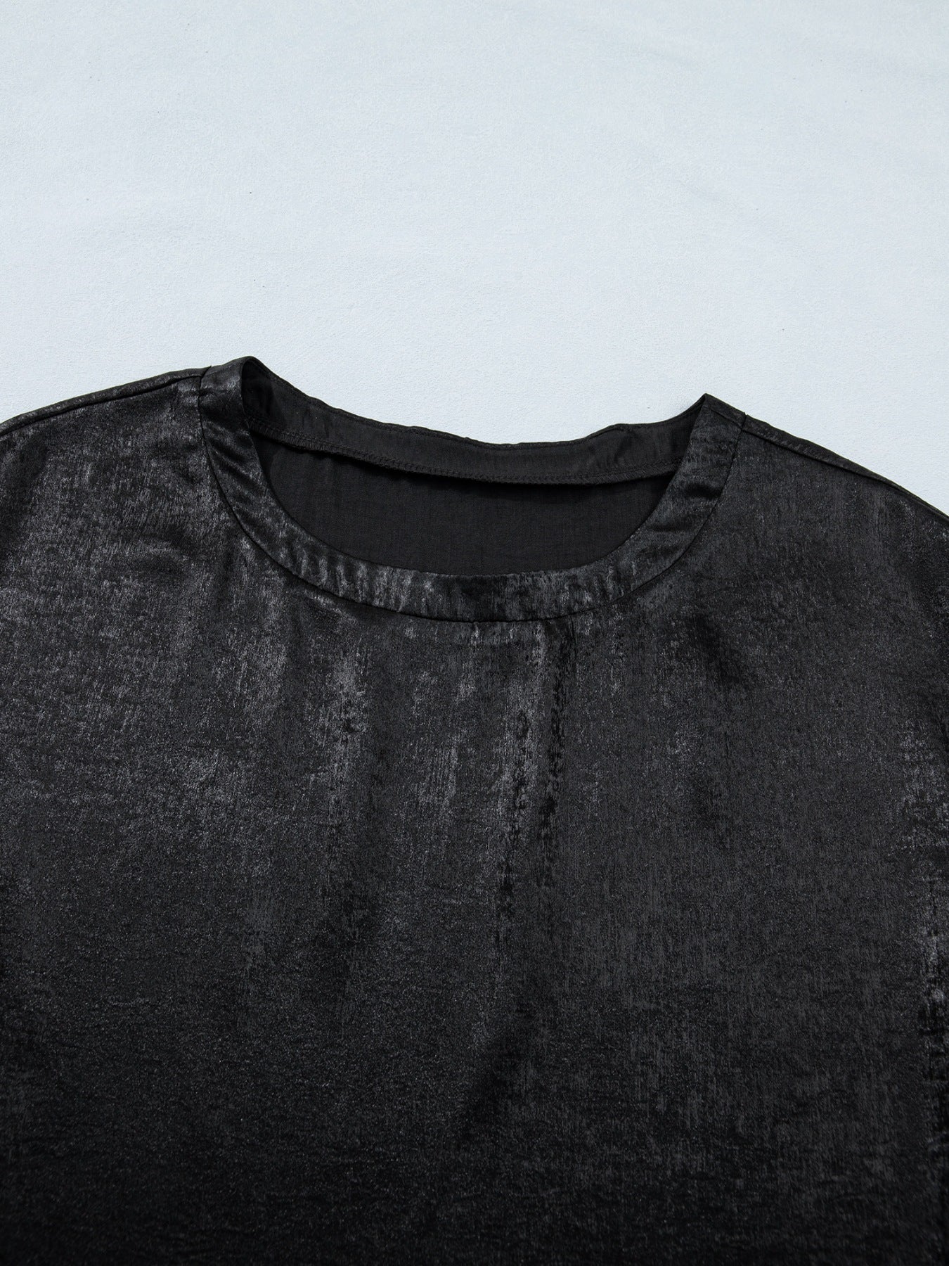 Metallic Round Neck Cap Sleeve Tee