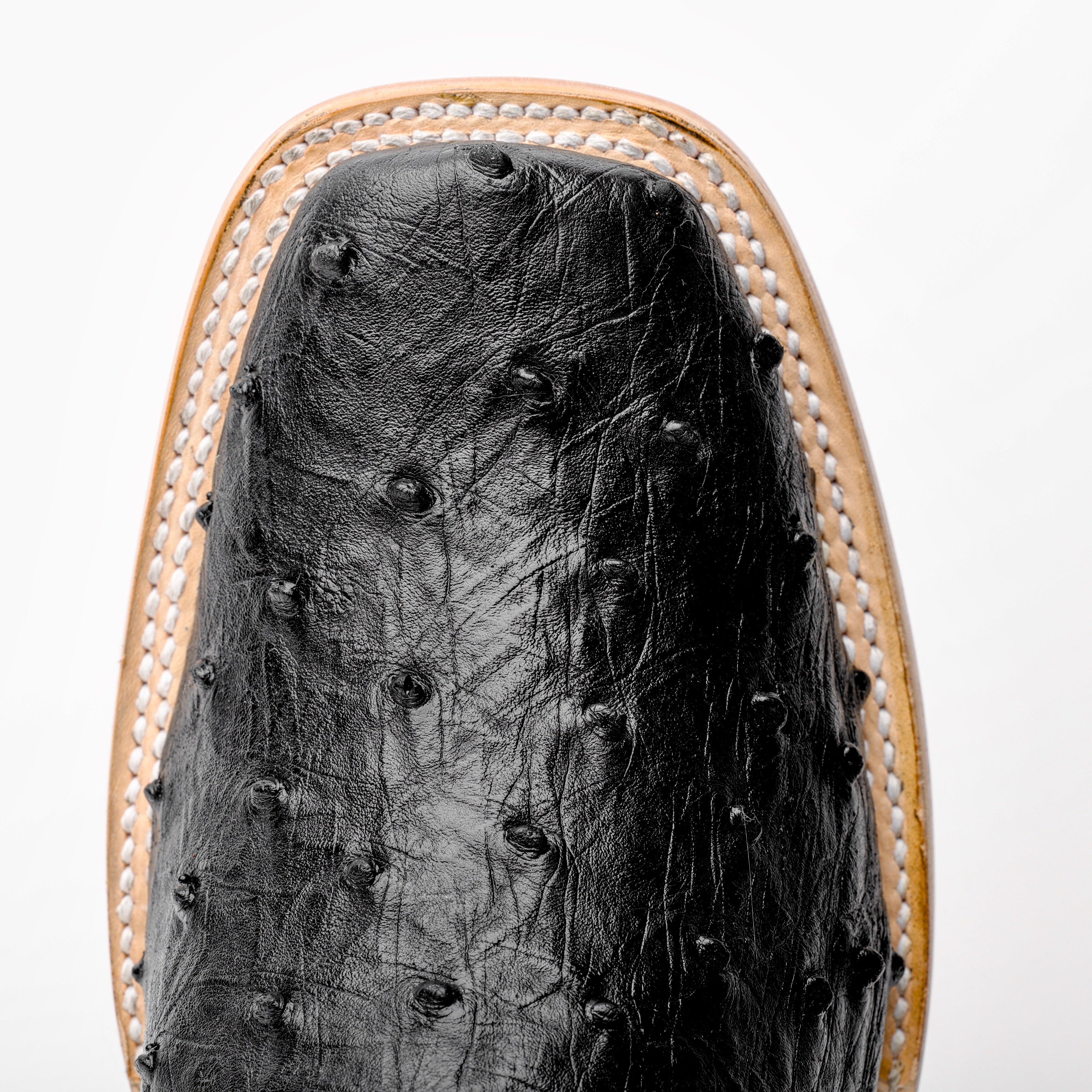 Black Ostrich Leather Boots - Rodeo Toe