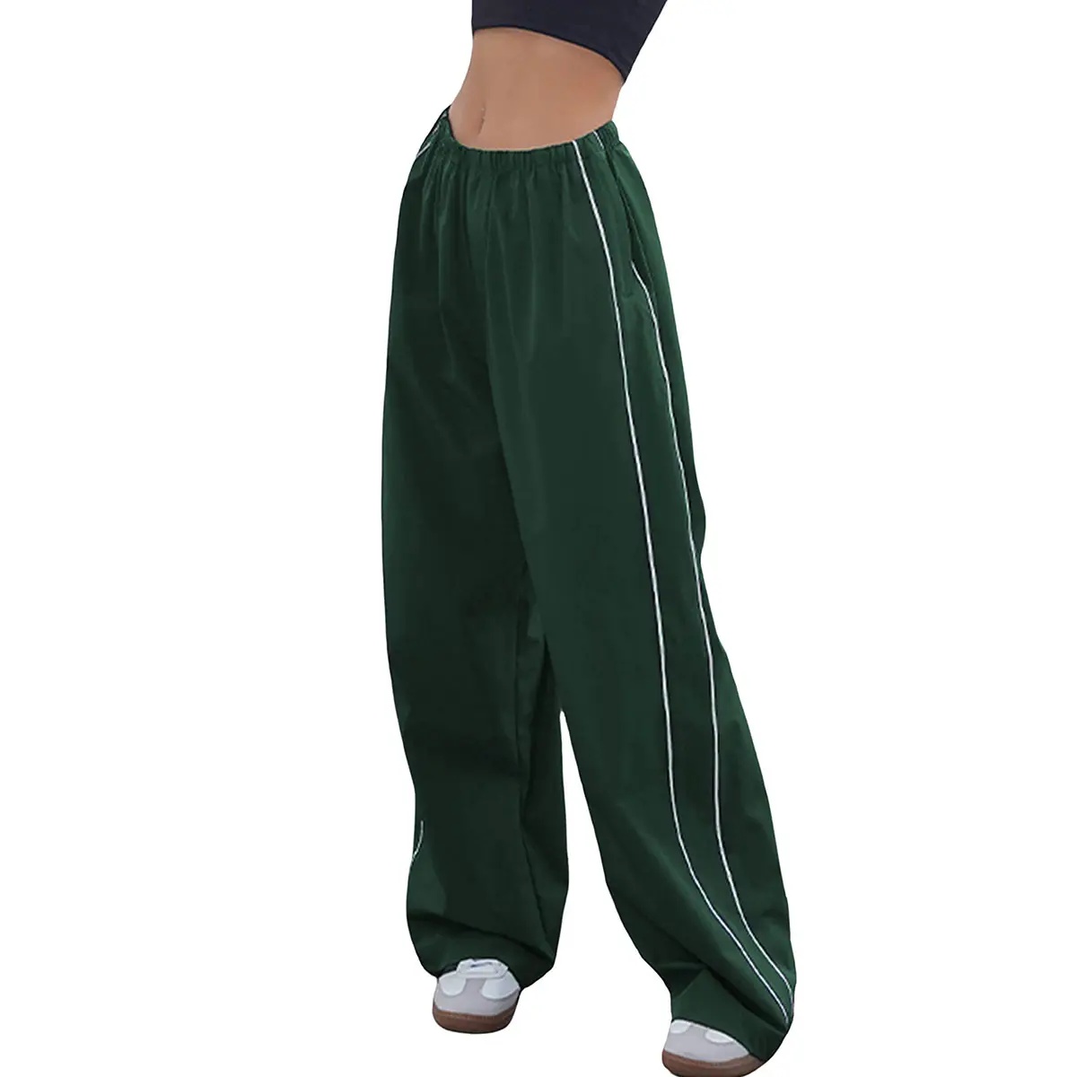 Women's Parachute Wideleg Pants Baggy Y2K Elastic Waist Wide Leg Track Pants Trousers Casual