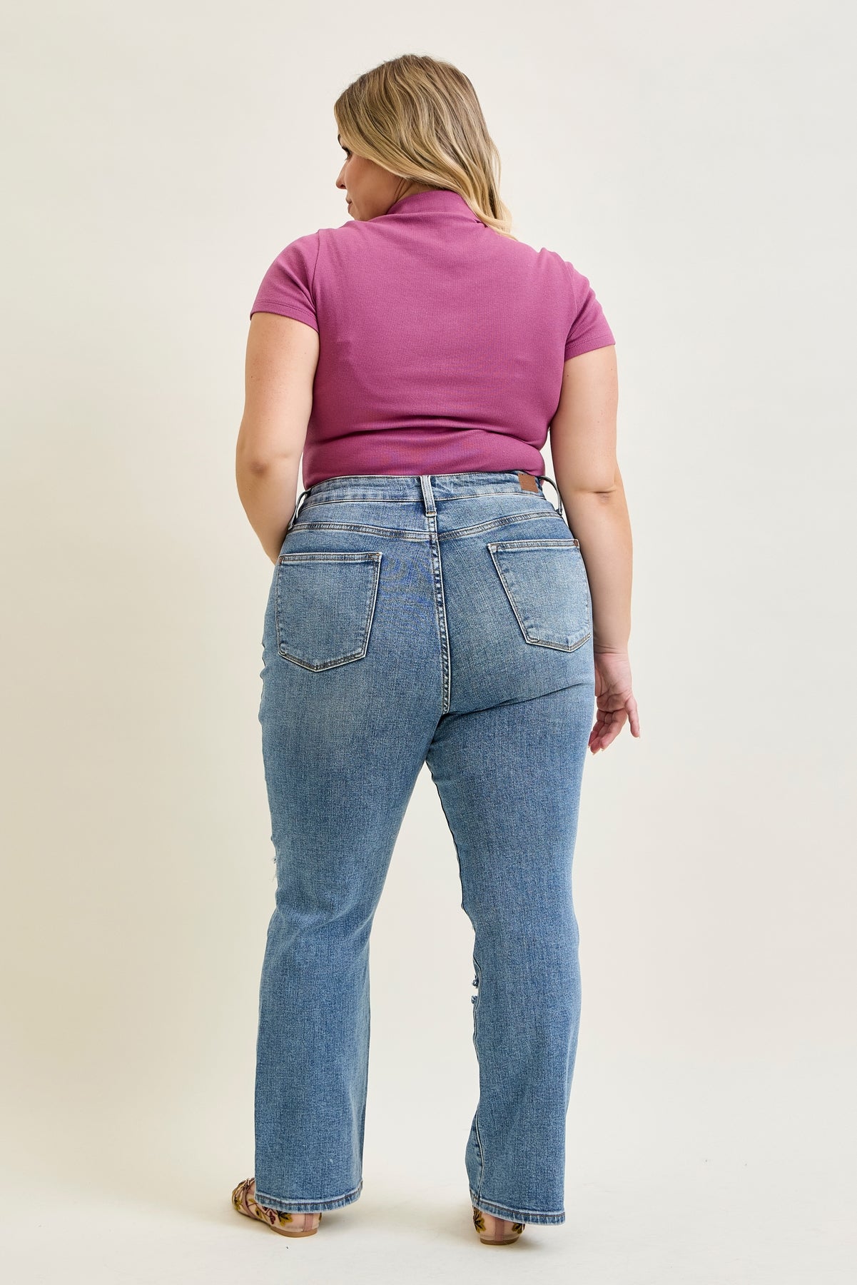 Daisy Stone Wash Ripped Bootcut Jeans - PLUS