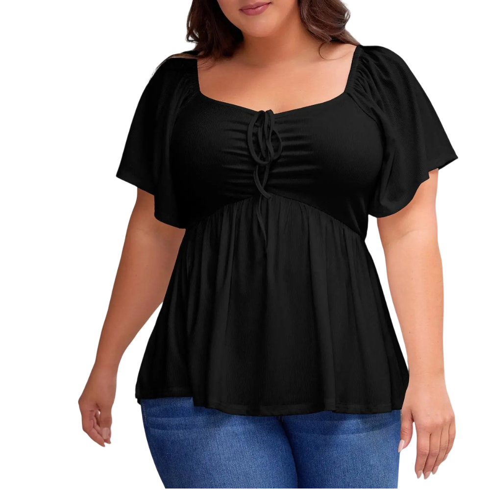 Women's Large-Sized Heart-Shaped Collar Short-Sleeved Ruffled Blouse