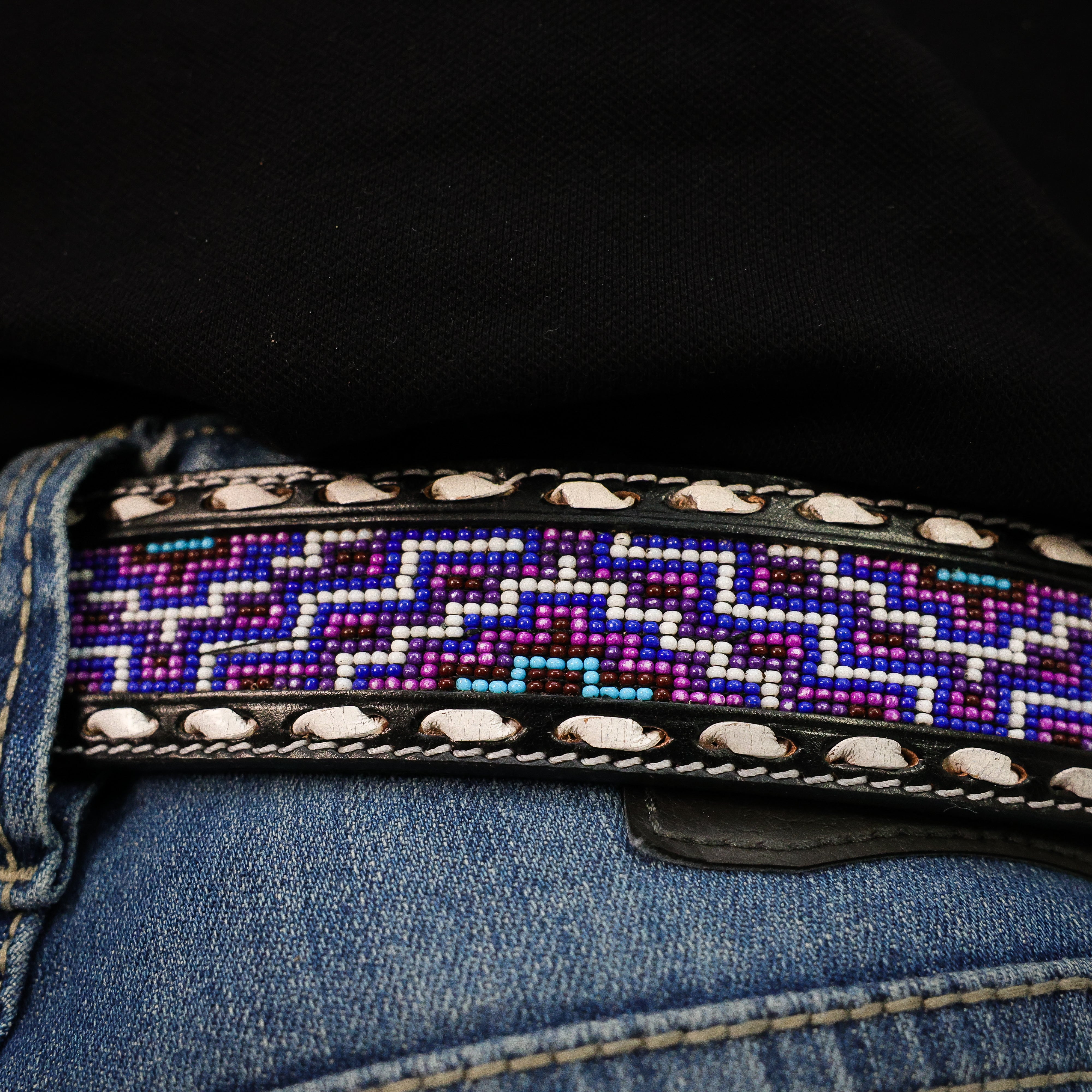 Hand-Tooled Artesanal Beaded Leather Belt