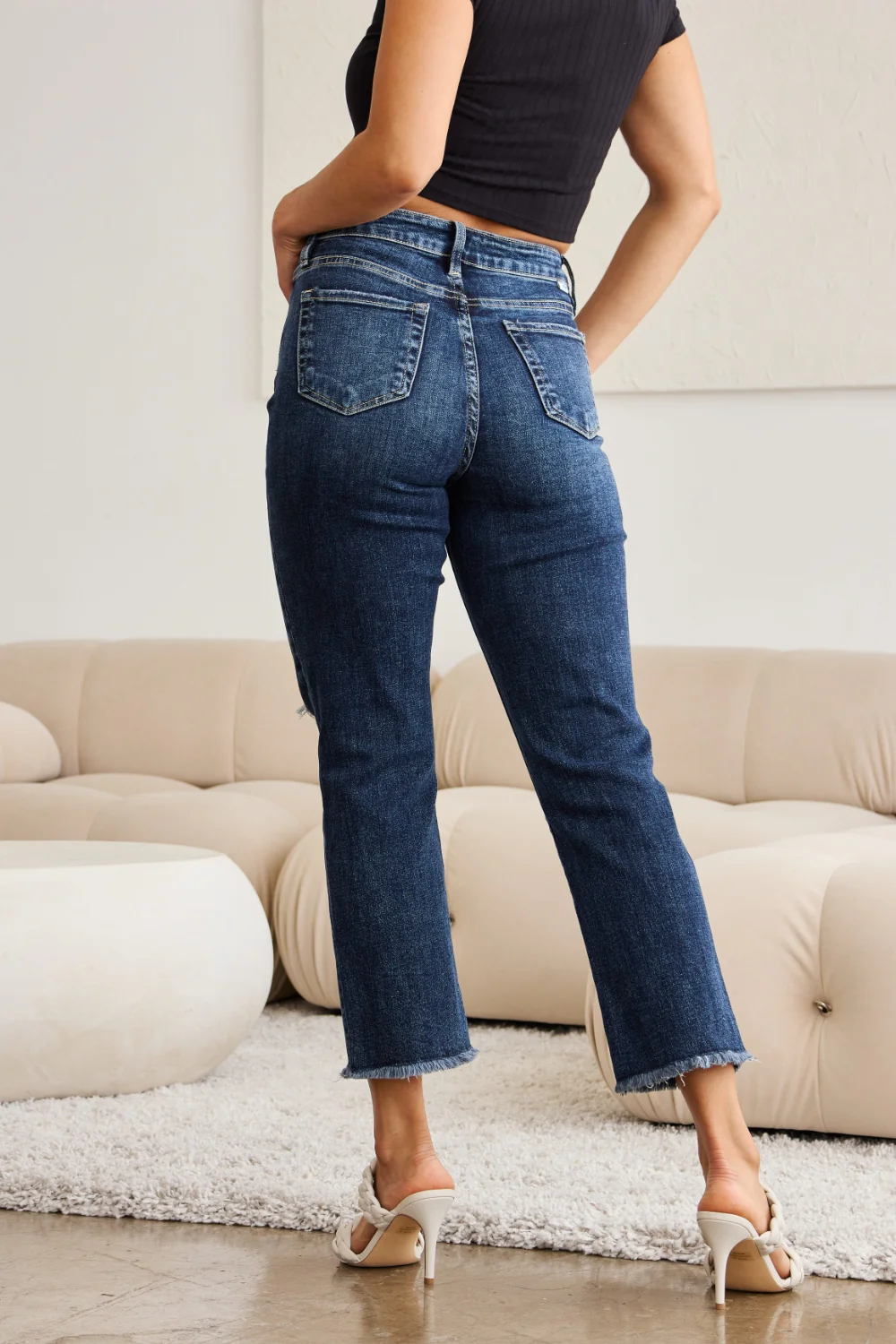 Crop Full Size Tummy Control Distressed High Waist Raw Hem Jeans