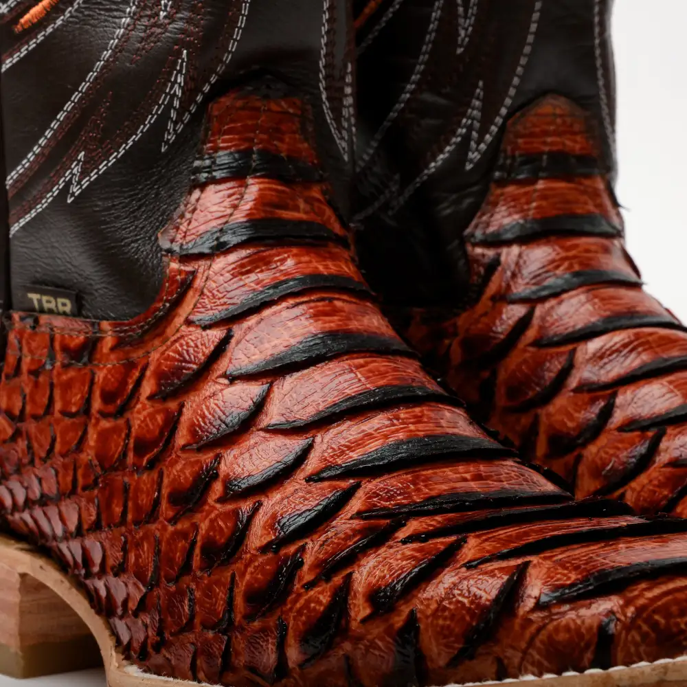 Cognac Python Leather Boots - Square Toe
