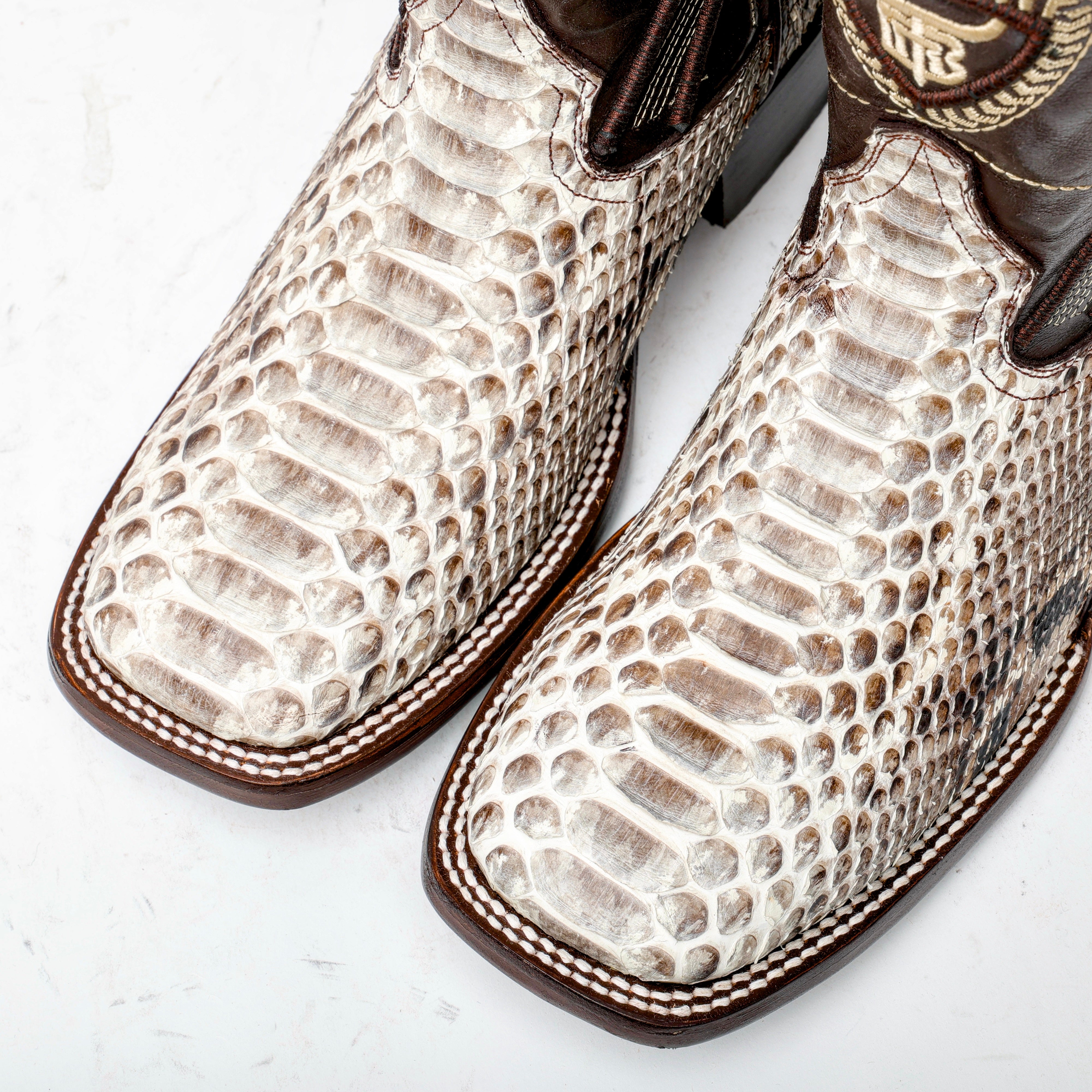 Genuine Natural Python Boots - Square Toe