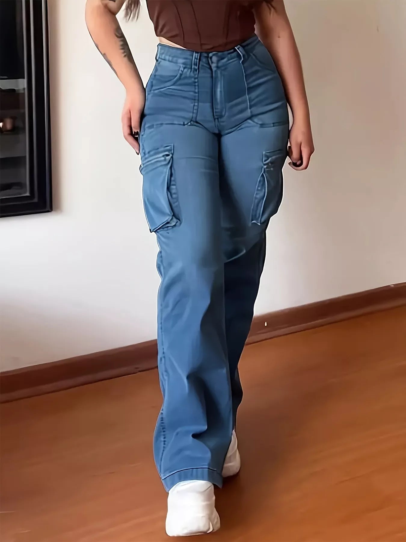 Plus Size High-Waisted Cargo Jeans