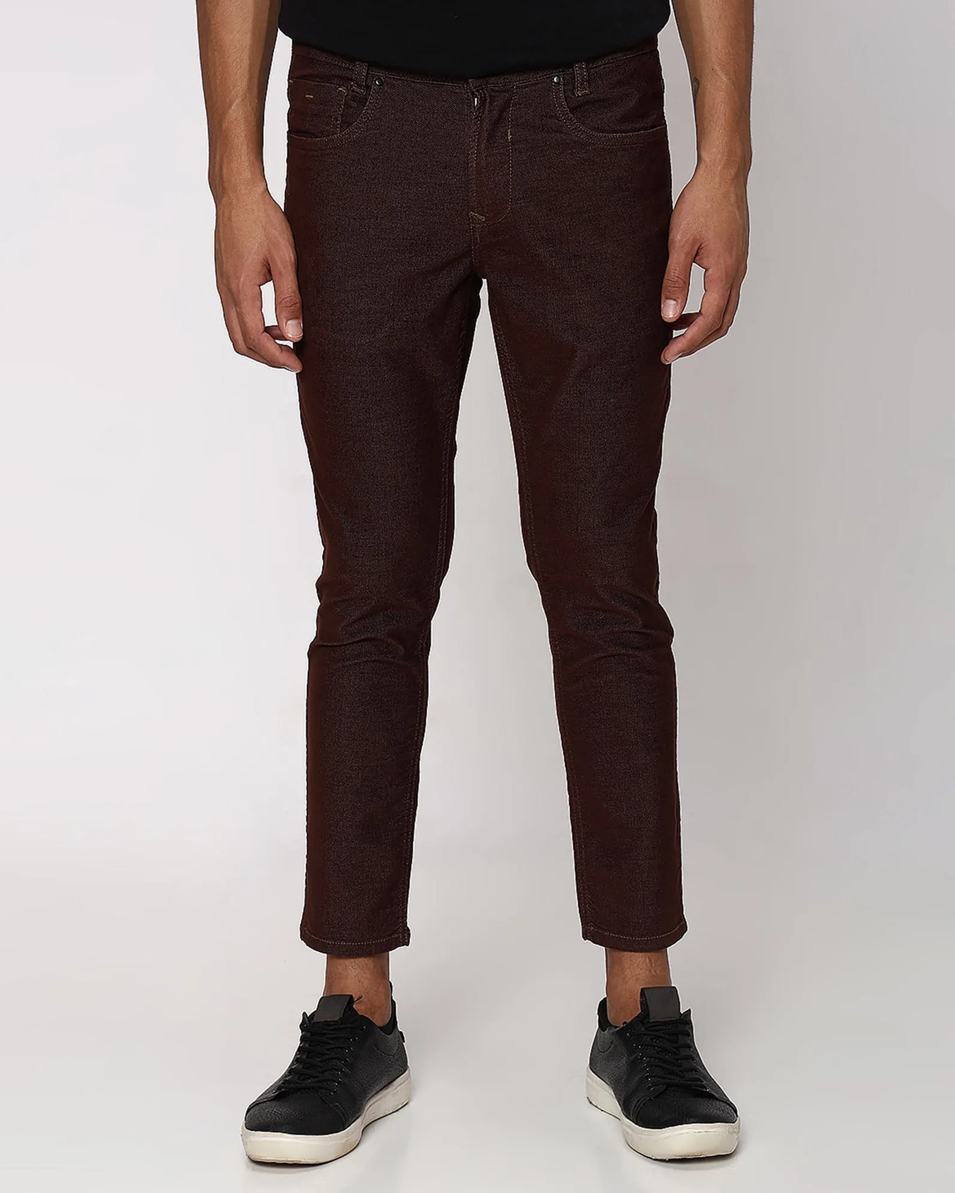 Classic Versatile Soft Slim-Fit Straight-Leg Brown Trousers