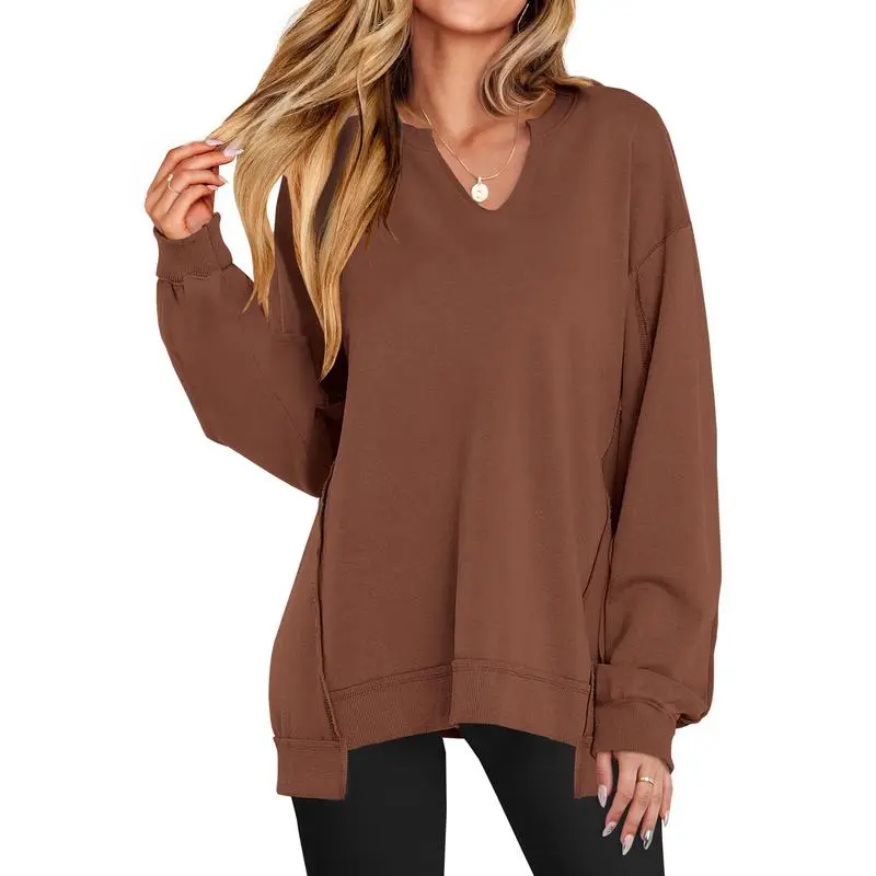 Womens Oversized Sweatshirt V Neck Long Sleeve