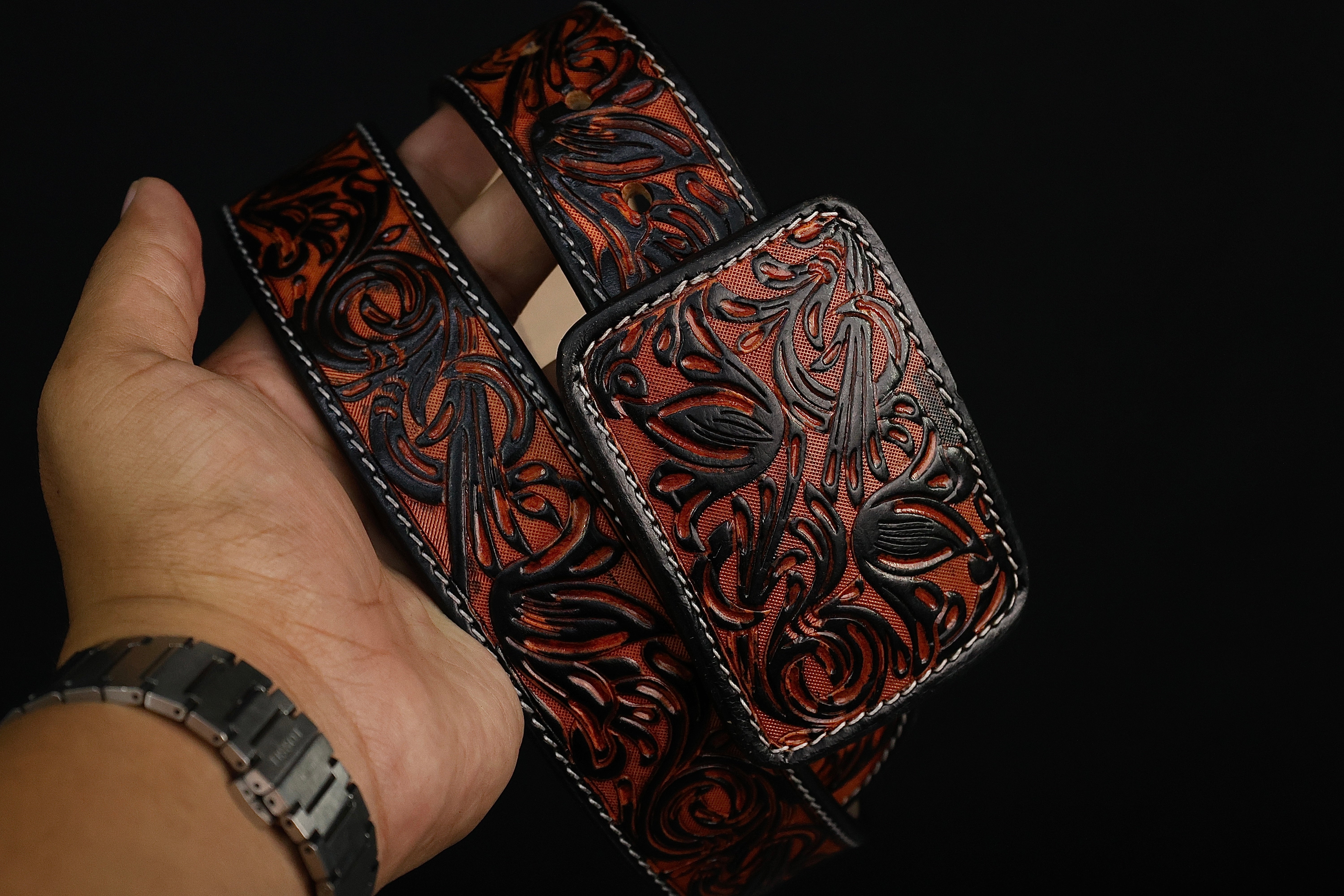 Cognac Hand-Tooled Belt