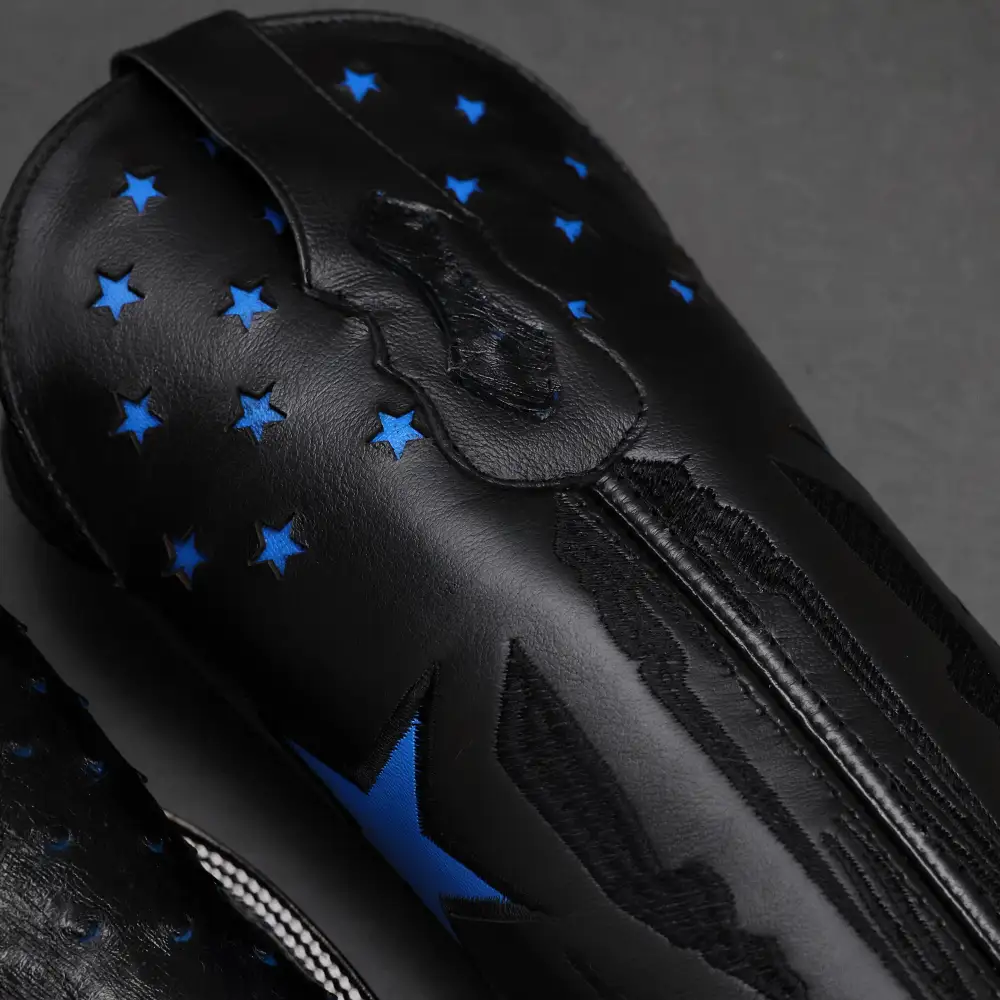 Black/Blue Ostrich Leather Boots - Square Toe