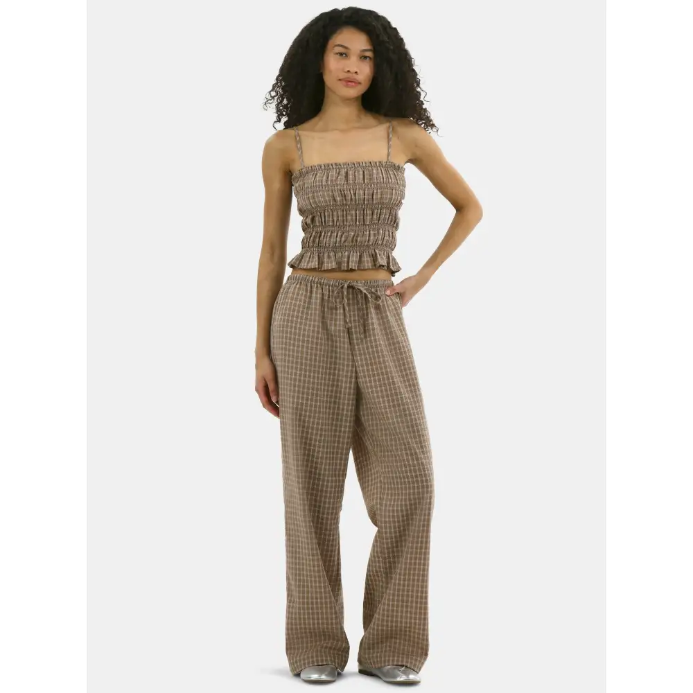 Plaid Seersucker Smocked Cami Top and Pants Set