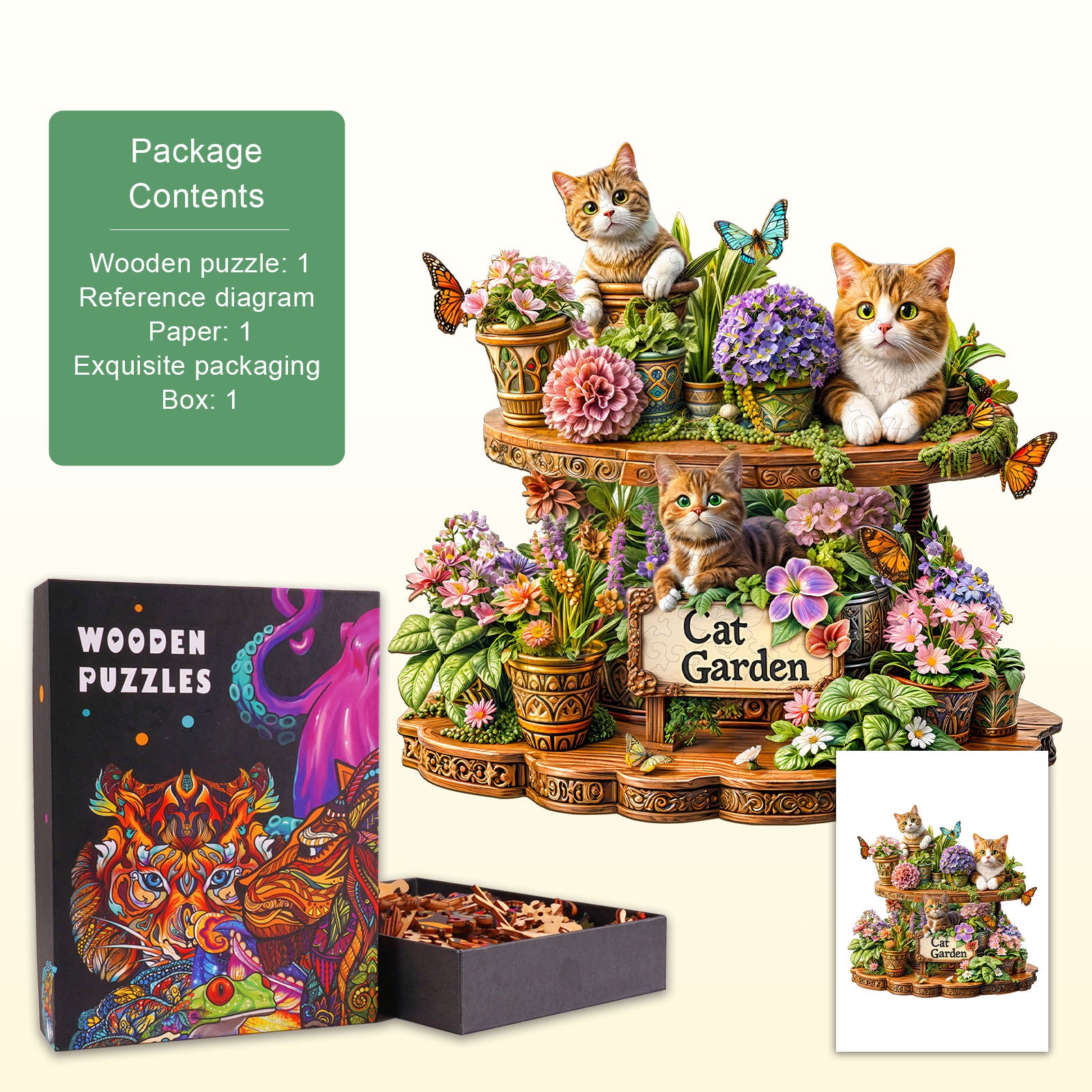 Cat Garden Wooden Jigsaw Puzzle