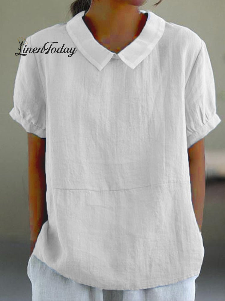 Solid Color Cotton And Linen Top