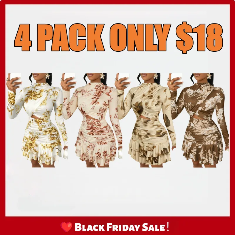 Women's Floral Stand-Collar Ruffled-Hem Mini Dress