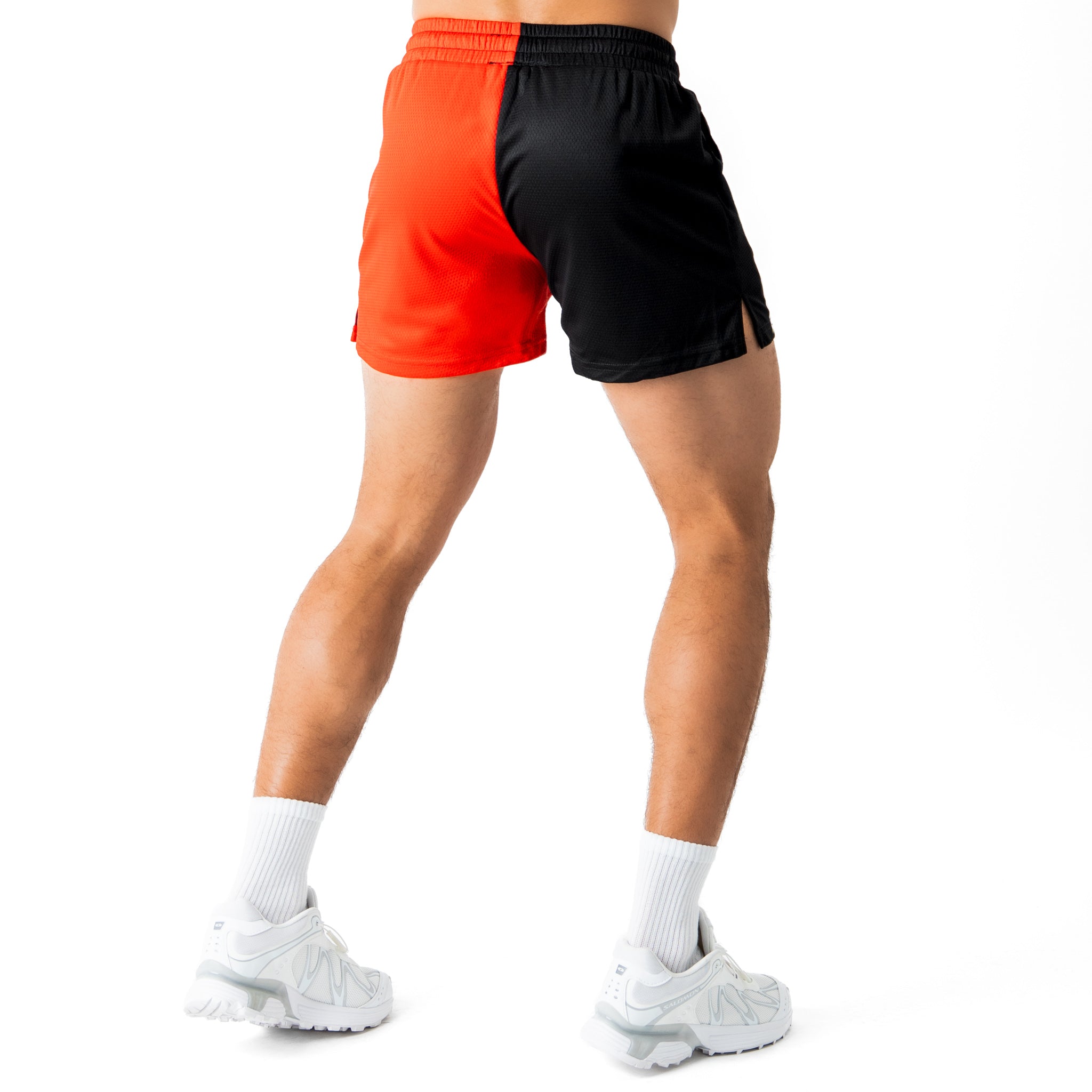 MUAY THAI SHORTS (MID THIGH CUT) 2 TONE - BLACK / RED