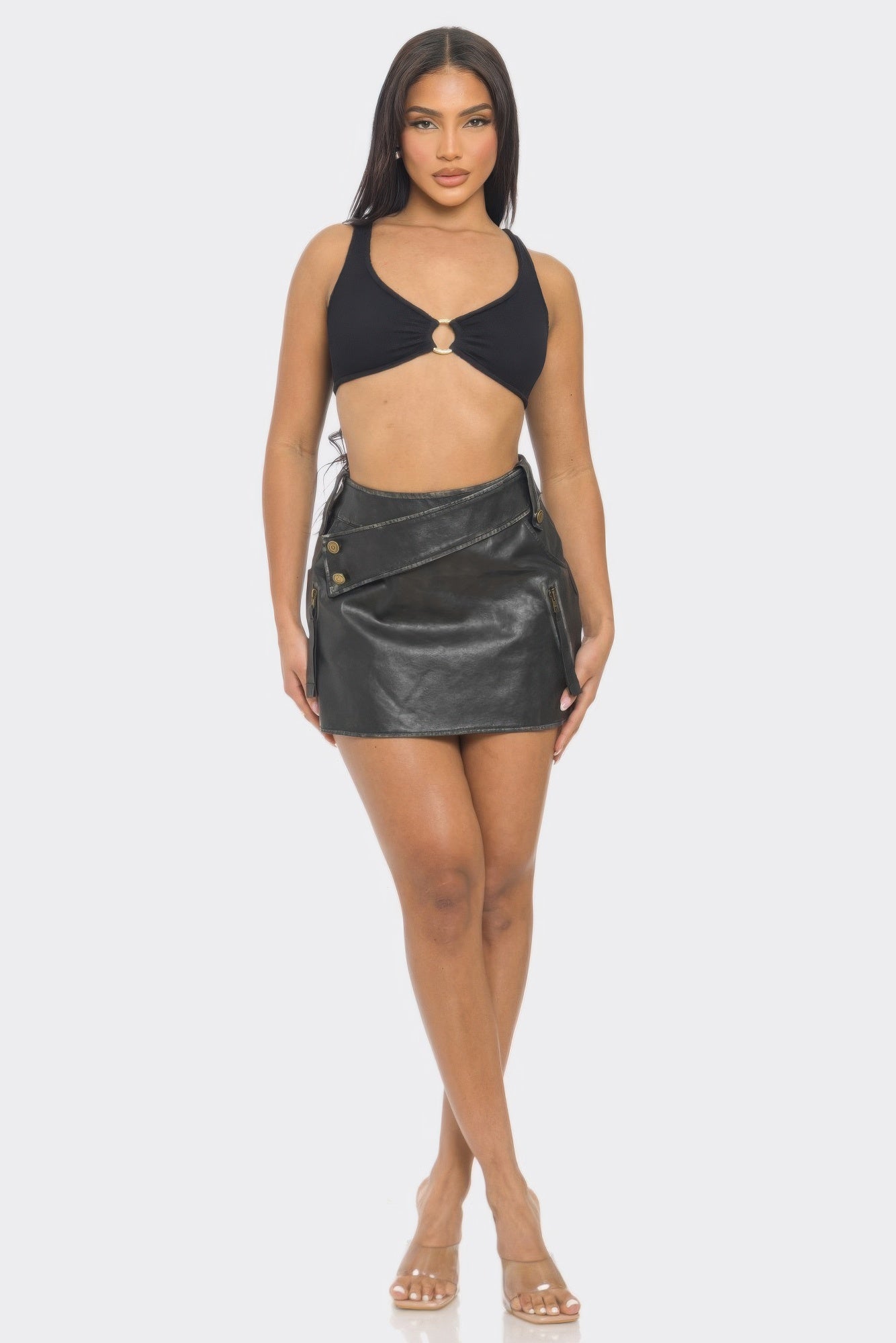Faux Leather Strap Mini Skirt