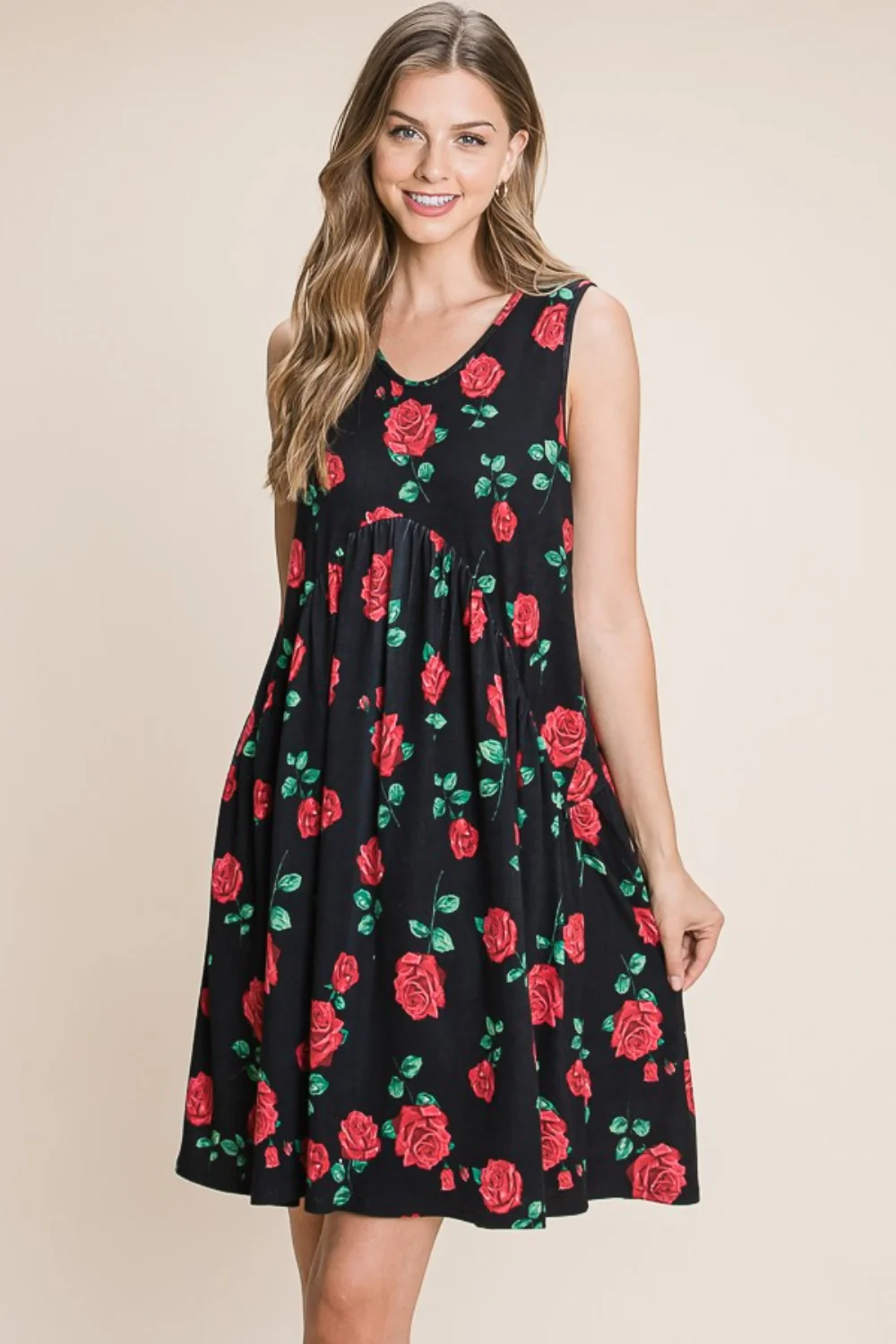 Floral Ruched Tank Dress