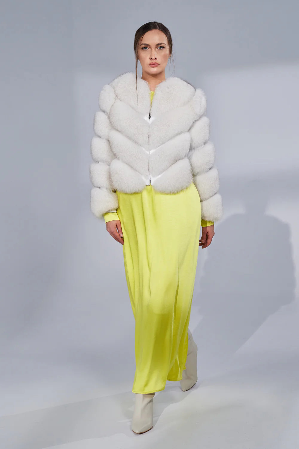 Haină din Blană Naturală de Vulpe, V Model, Transformabiă, Femei, Natural White 274