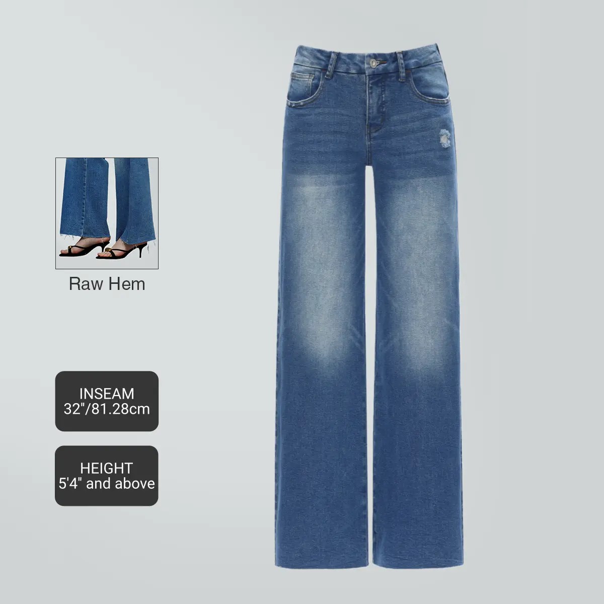 Women’s Mid-Low Rise Baggy Distressed Jeans – Stretchy Wide Leg Denim Pants