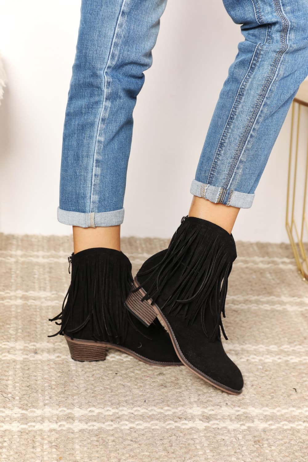 On The Fringe Cowboy Western Ankle Boots in Black