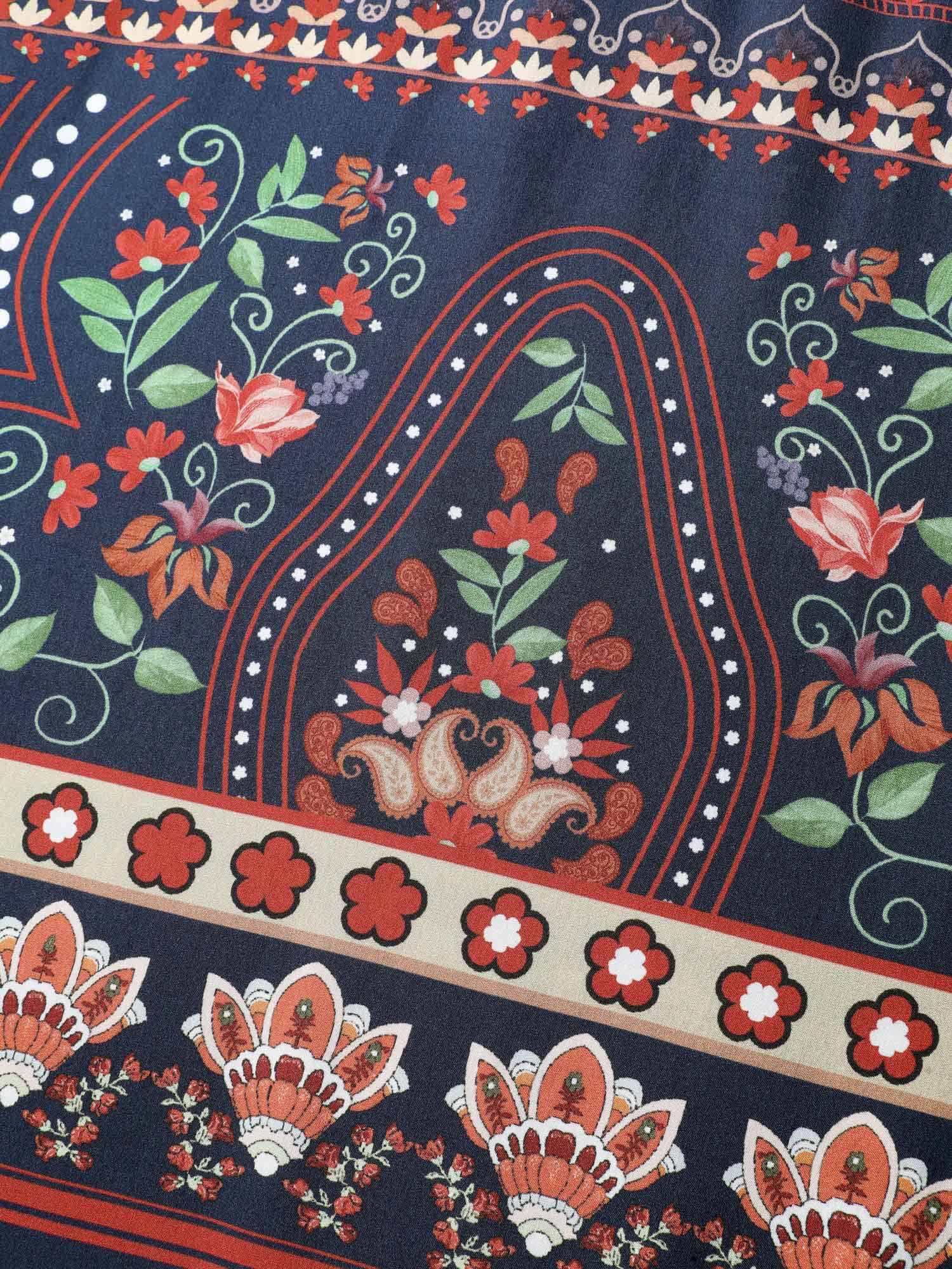 Boho Floral Print Pockets Contrast Maxi Dress