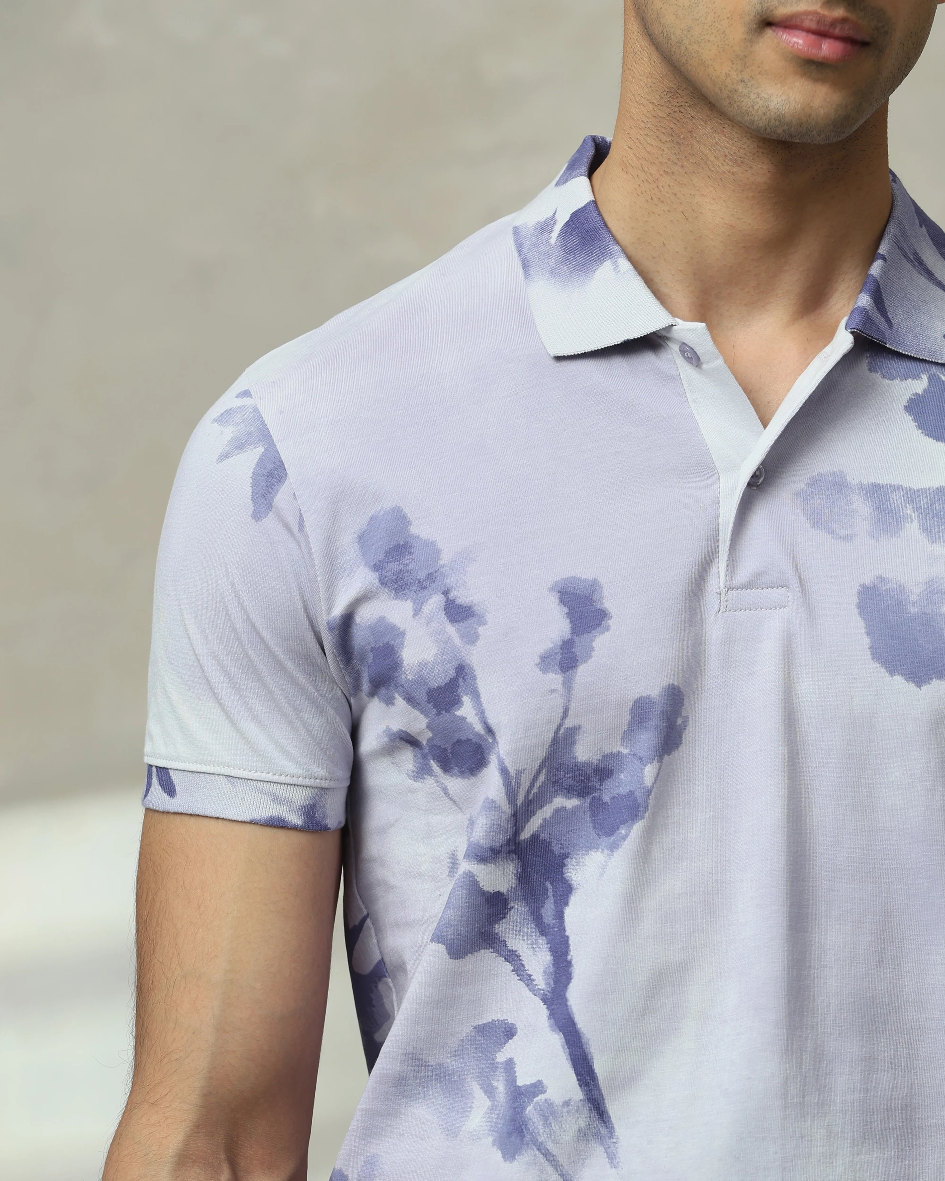 Daily Simple Soft  Lilac Floral Print Polo Shirt