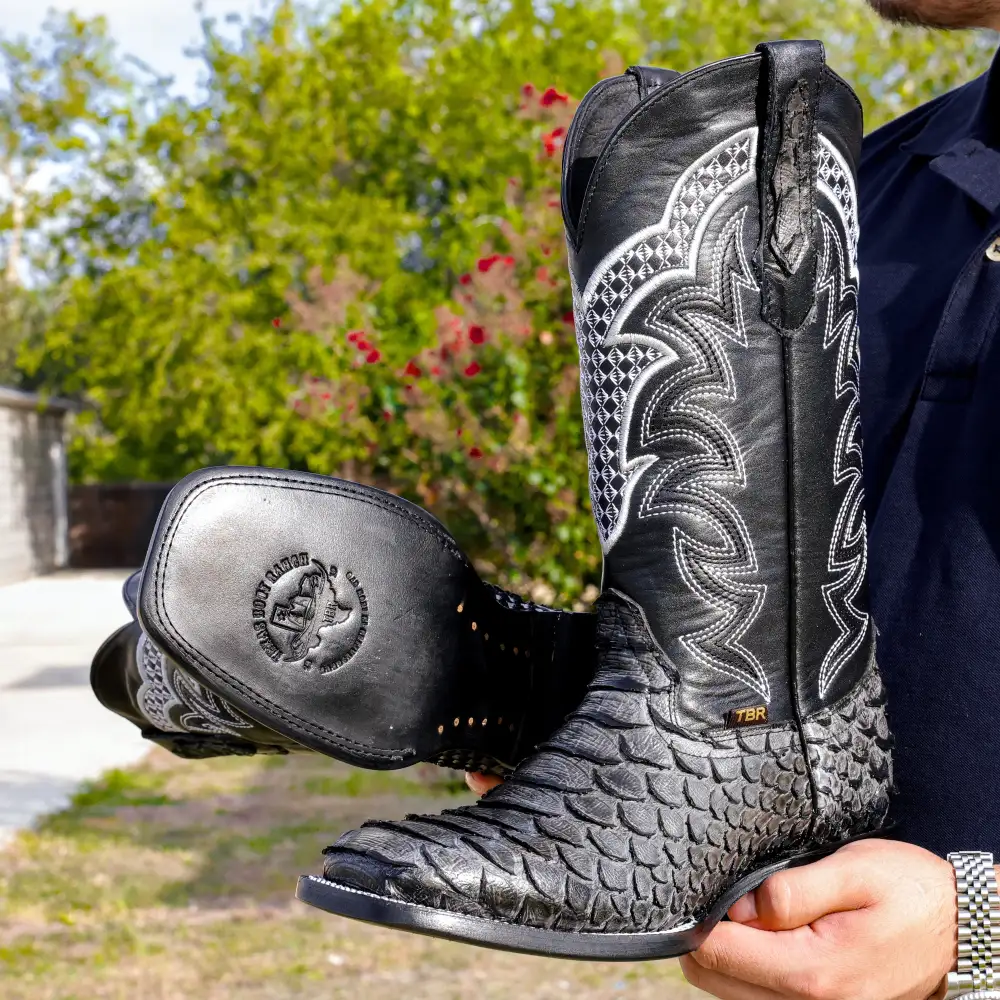 Grey Python Leather Boots - Square Toe