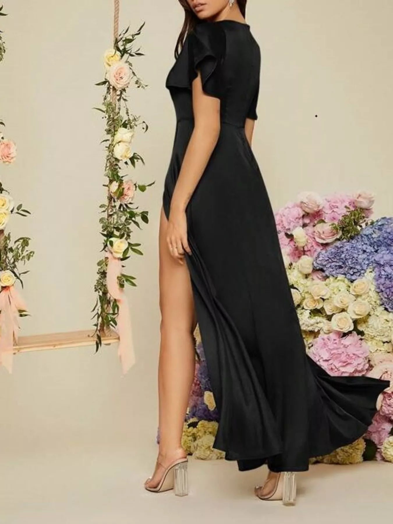 Flutter Sleeve Slit Maxi Dress