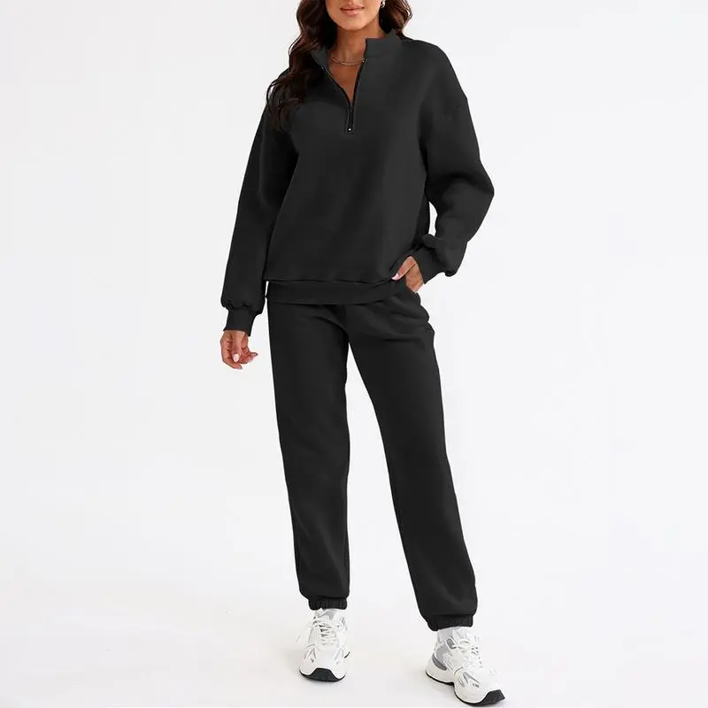 Women 2 Piece Outfits Sweatsuit Oversized Half Zip Pullover Long Sleeve Sweatshirt Jogger Pants Set with Pockets Outdoorfun