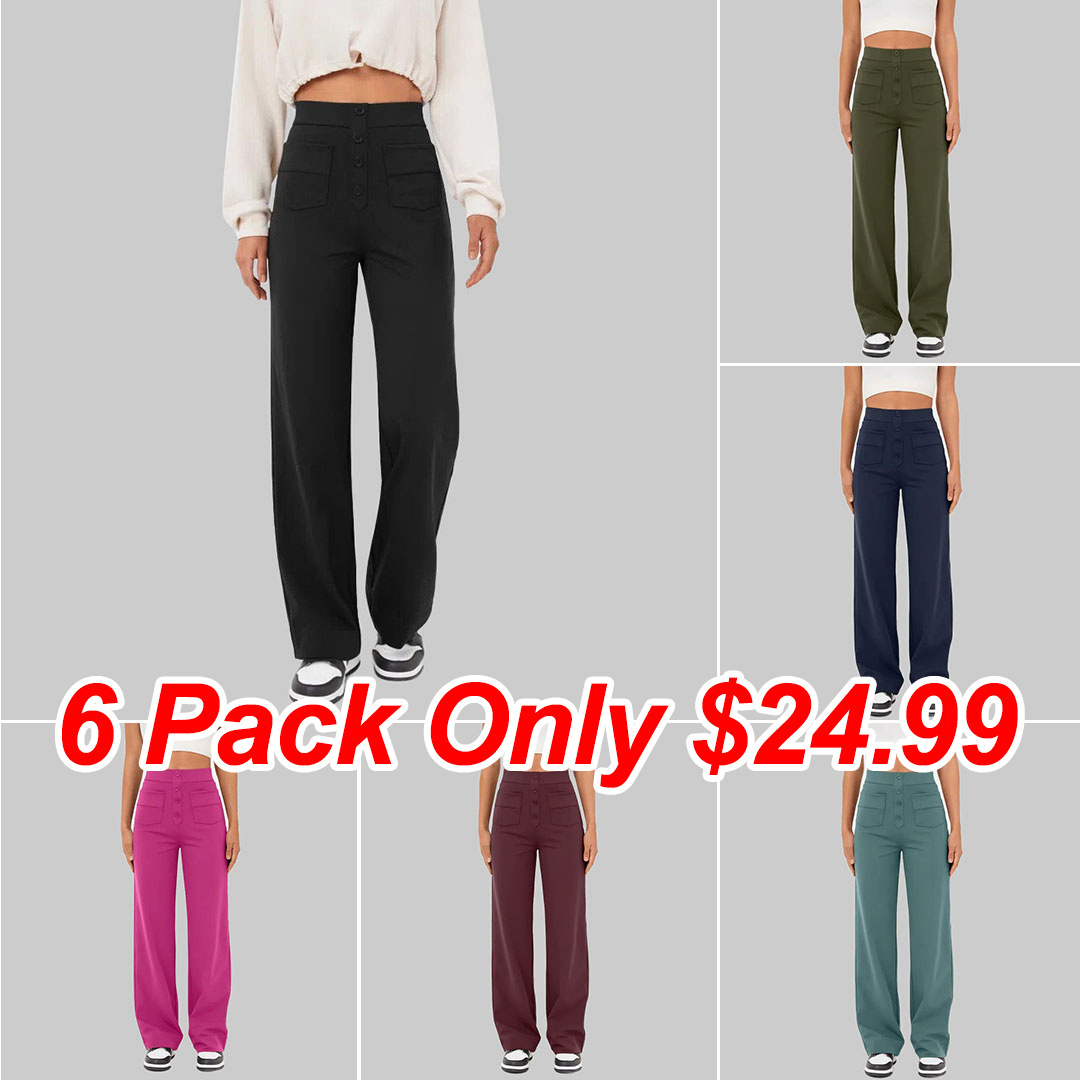 🔥Last Day 49% OFF🔥High Waisted Button Multiple Pockets Straight Leg Casual Pants
