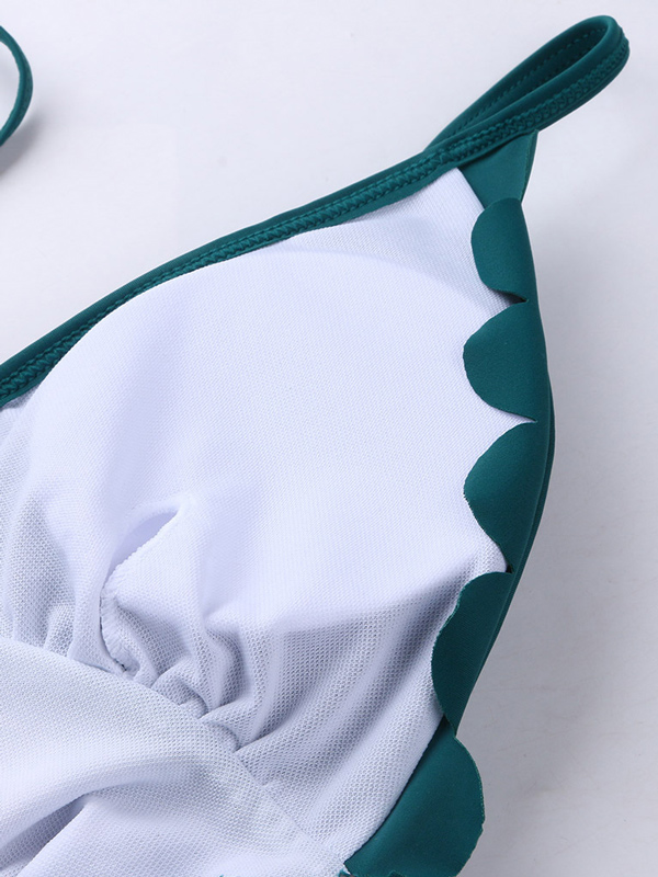 Spaghetti-Neck Deep V-Neck Lace-Up Floral One-Piece Swimwear