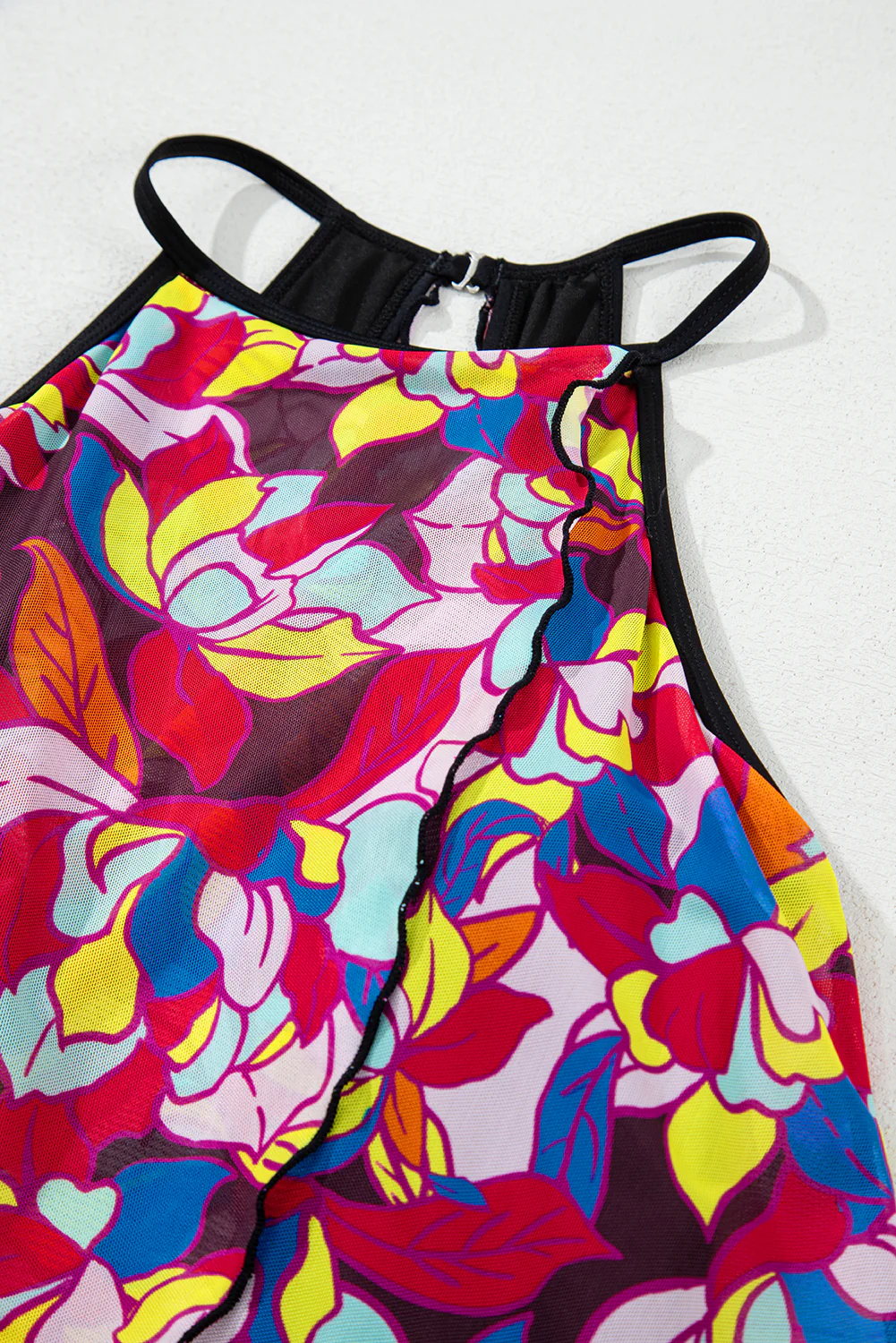 Purple Floral Print O Neck Open Back One Piece Swimsuit