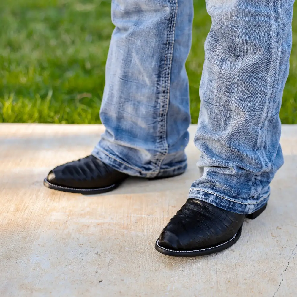 Black Caiman Belly Leather Boots - Round Toe