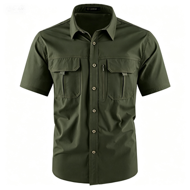 Men's American-Style Solid Color Shirt with Hidden Ventilation Holes Casual Summer Beach Nylon Shirt High-Quality Fabric Short Sleeves Button Closures