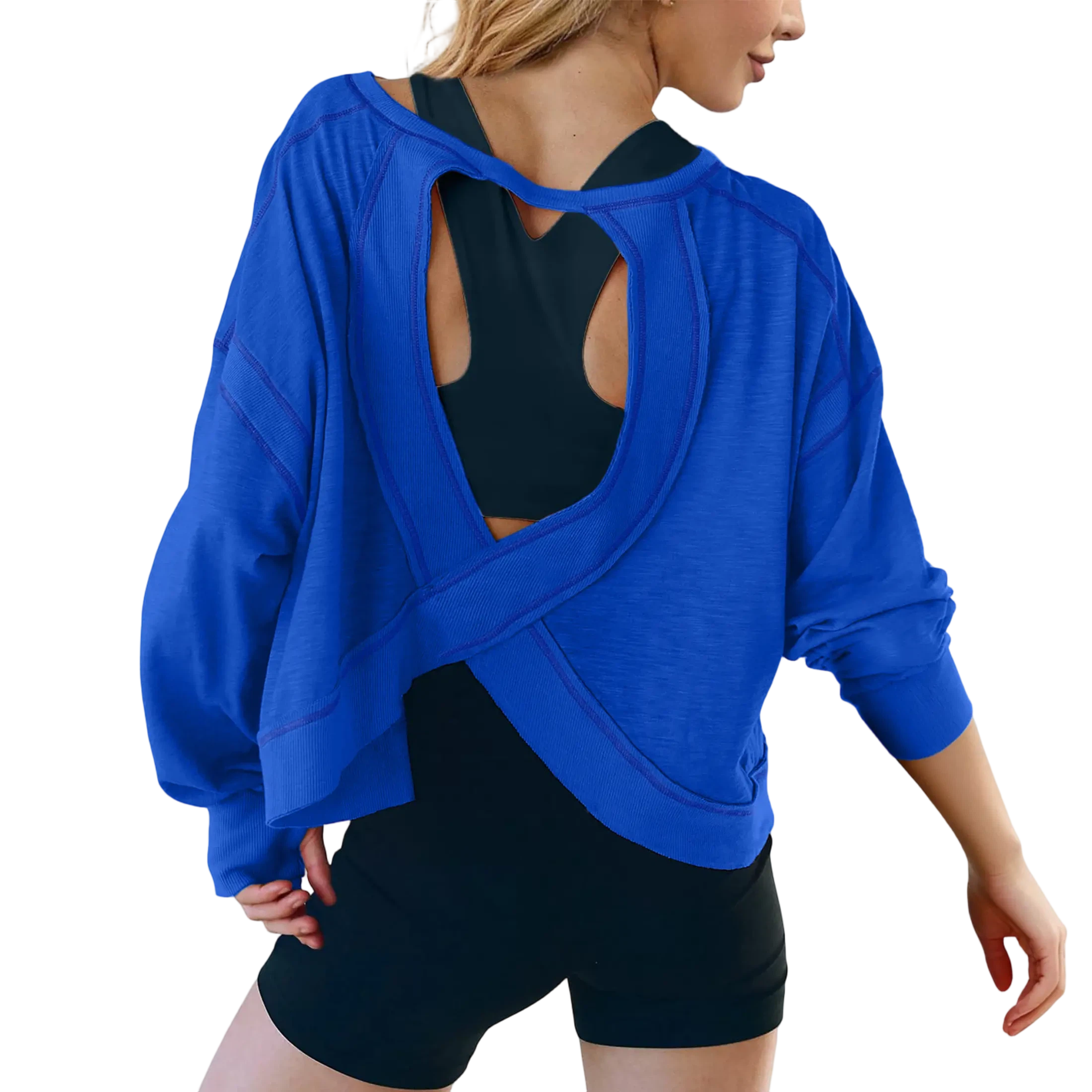 Women's Open Back Tops Y2K Short / Long Sleeve Workout Shirts Casual Yoga Athletic Gym Slouchy Crop Running Tees