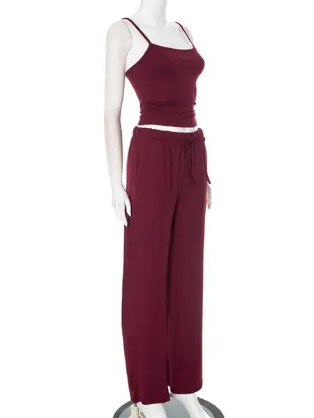 Two-Piece Set Women's Solid Color Cami Top & Pants