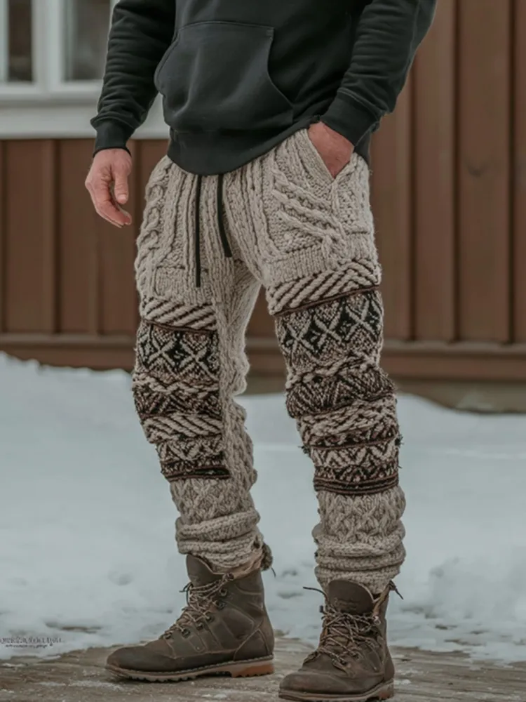 Men's Viking Tribal Geometry Pattern Art Knit Pants