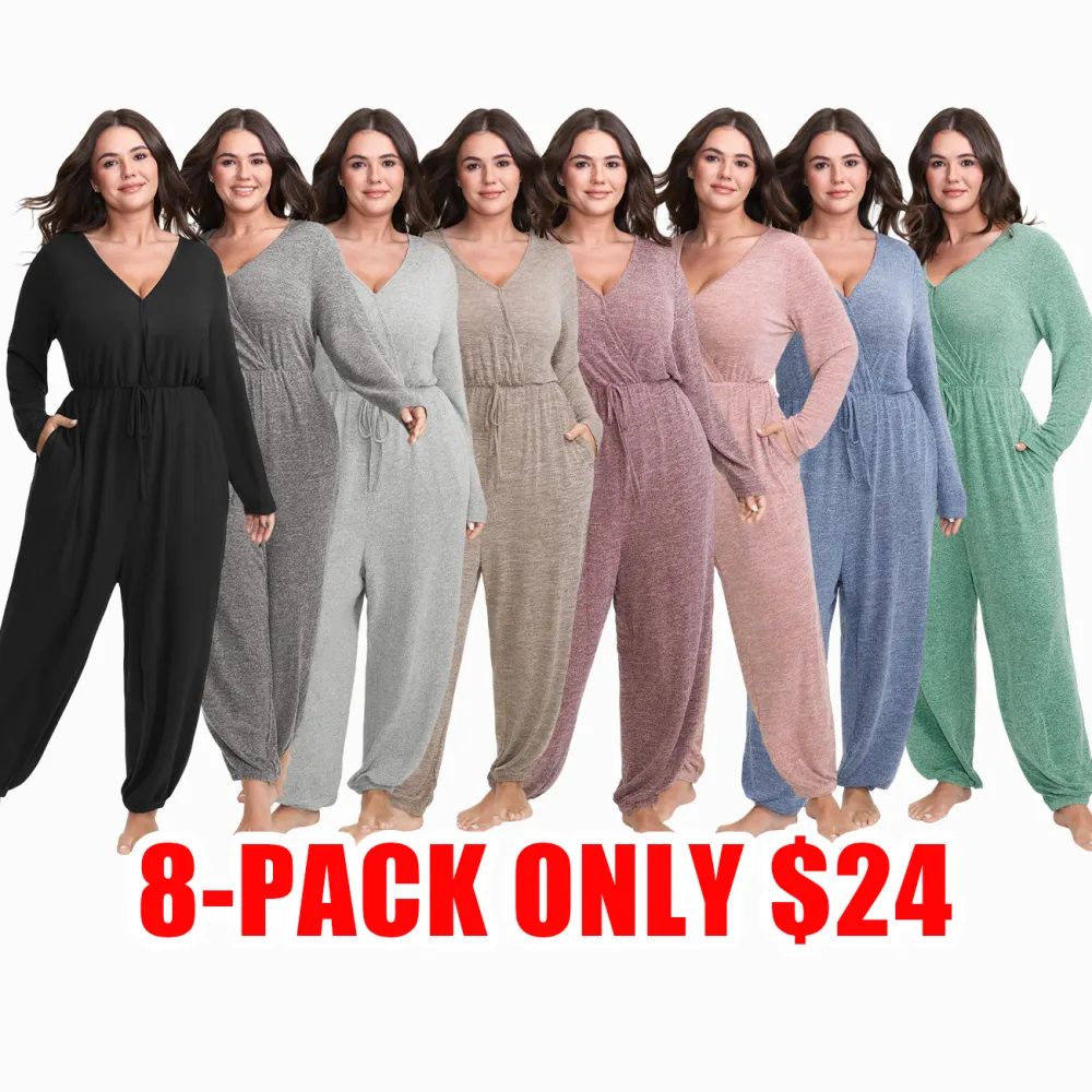 Soft Fitted Lounge Jumpsuit with Tie Neck & Side Pockets