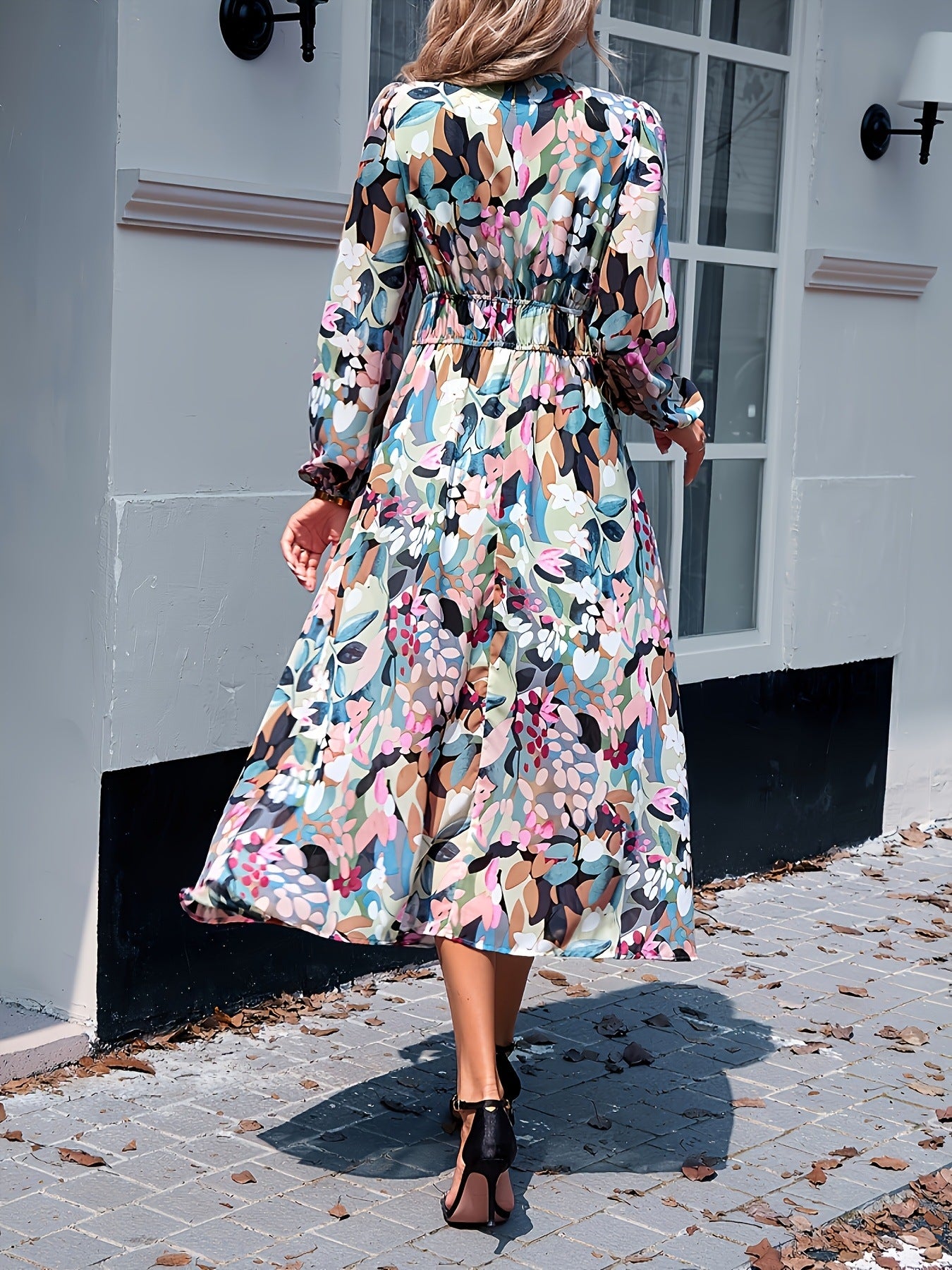 Floral Print Long Sleeve Midi Dress