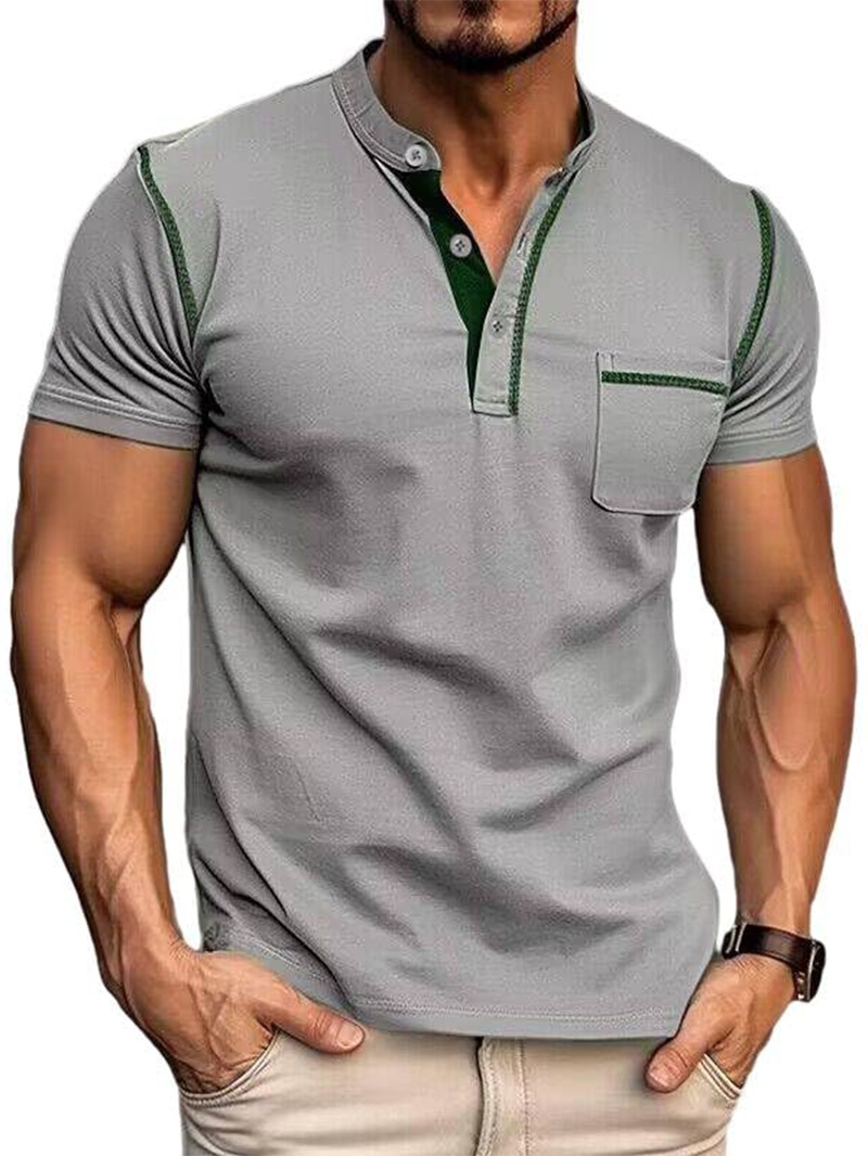 Men's Fashion Henley Shirt Classic Short Sleeve Lightweight Button Cotton T-Shirt Casual Top