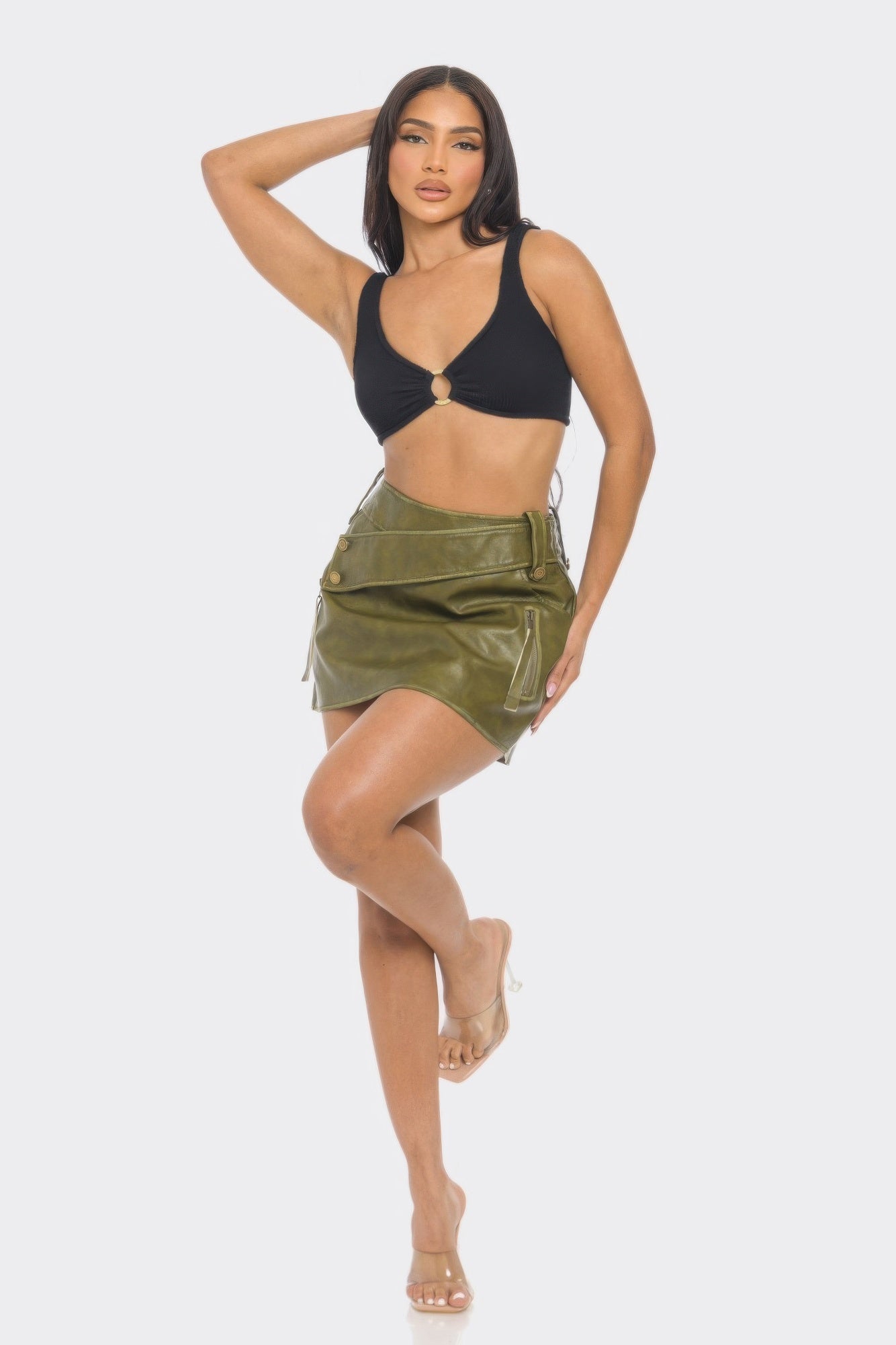 Faux Leather Strap Mini Skirt