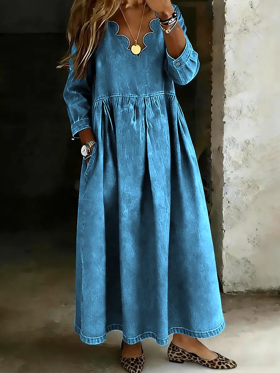 Women's Casual Wavy Neckline Denim Skirt