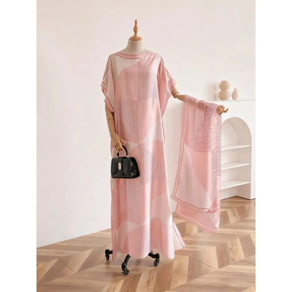 Women's Print Long Scarf & Poncho Set