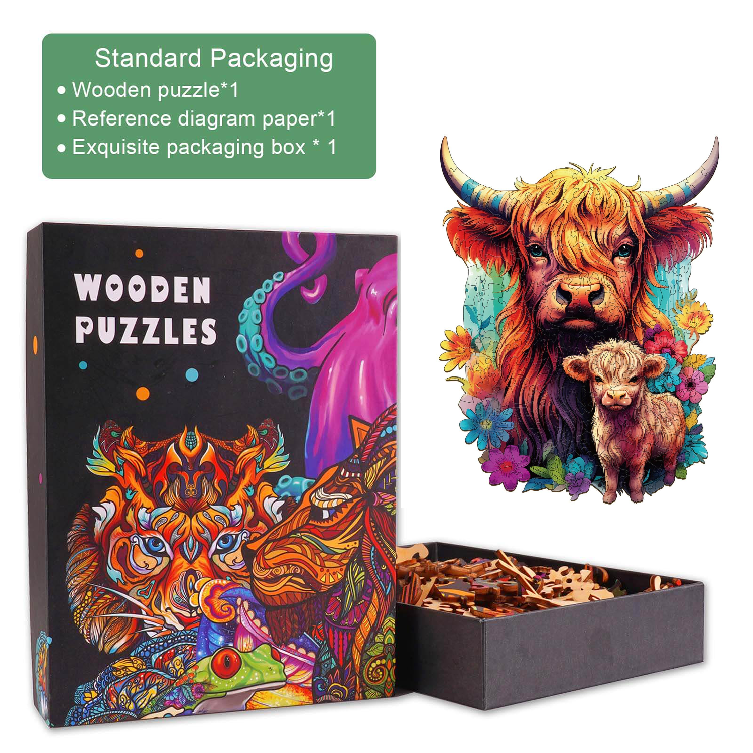 Highland Cattle Family 2 Wooden Jigsaw Puzzle